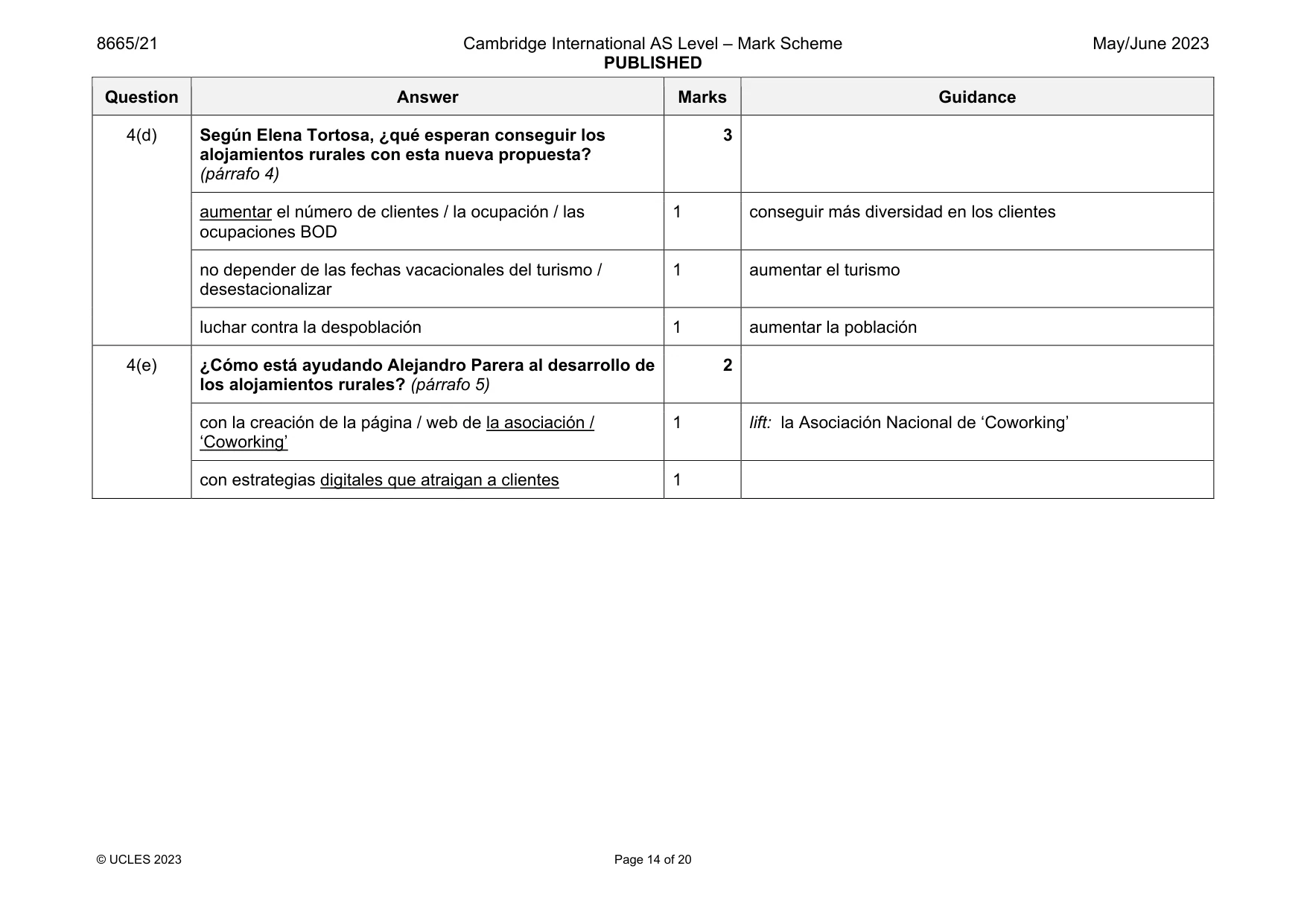 Mark scheme, page 14 of 20
