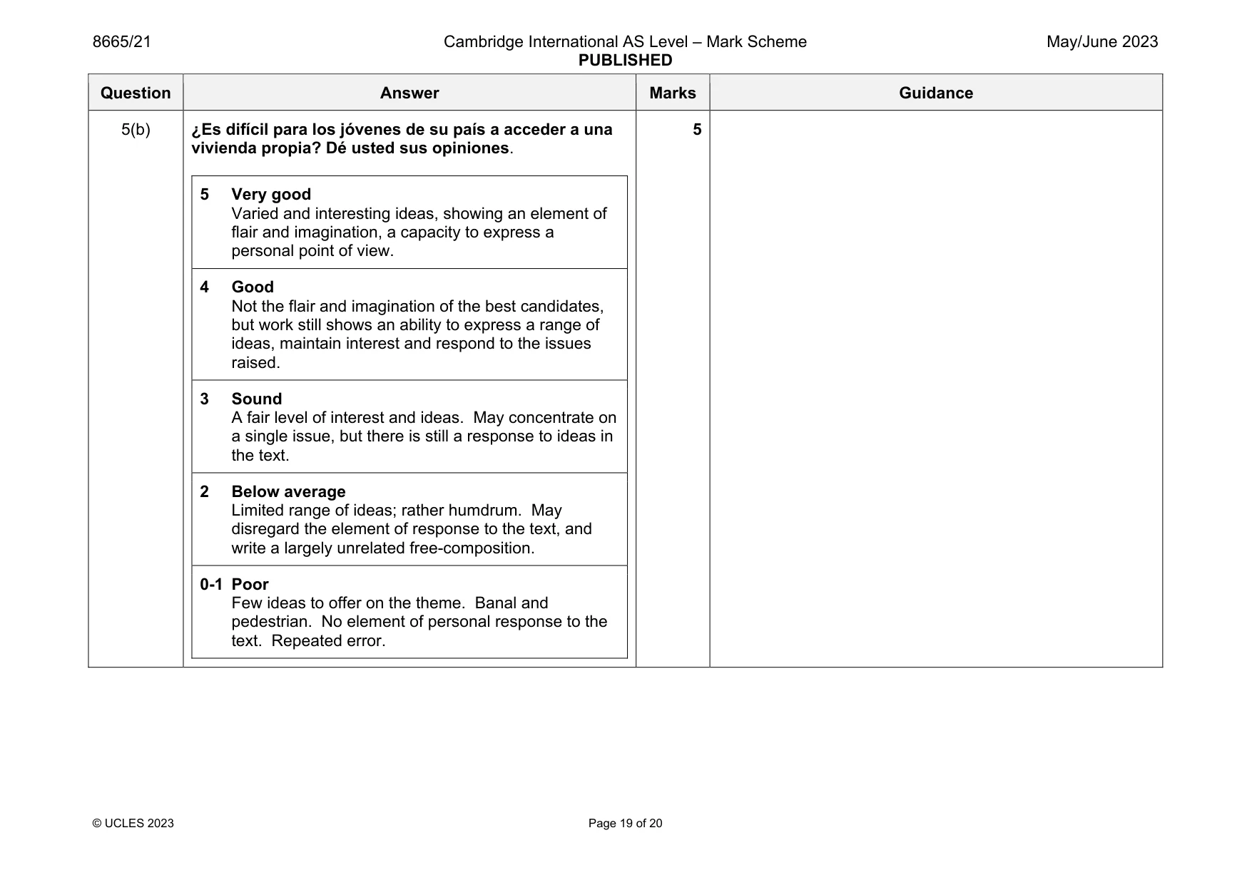 Mark scheme, page 19 of 20
