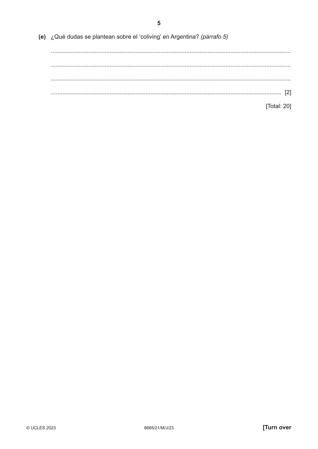Cambridge A Level Spanish - First Language (AS Level only) 8665 2023 May/June Paper 2 · Variant 1 question paper, page 5 of 8