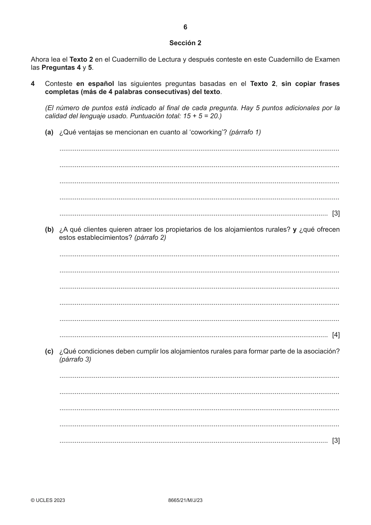 Cambridge A Level Spanish - First Language (AS Level only) 8665 2023 May/June Paper 2 · Variant 1 question paper, page 6 of 8