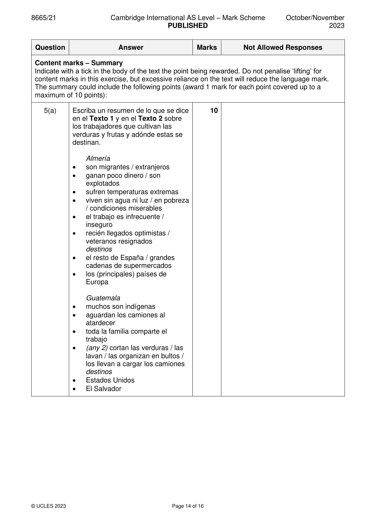 Mark scheme, page 14 of 16
