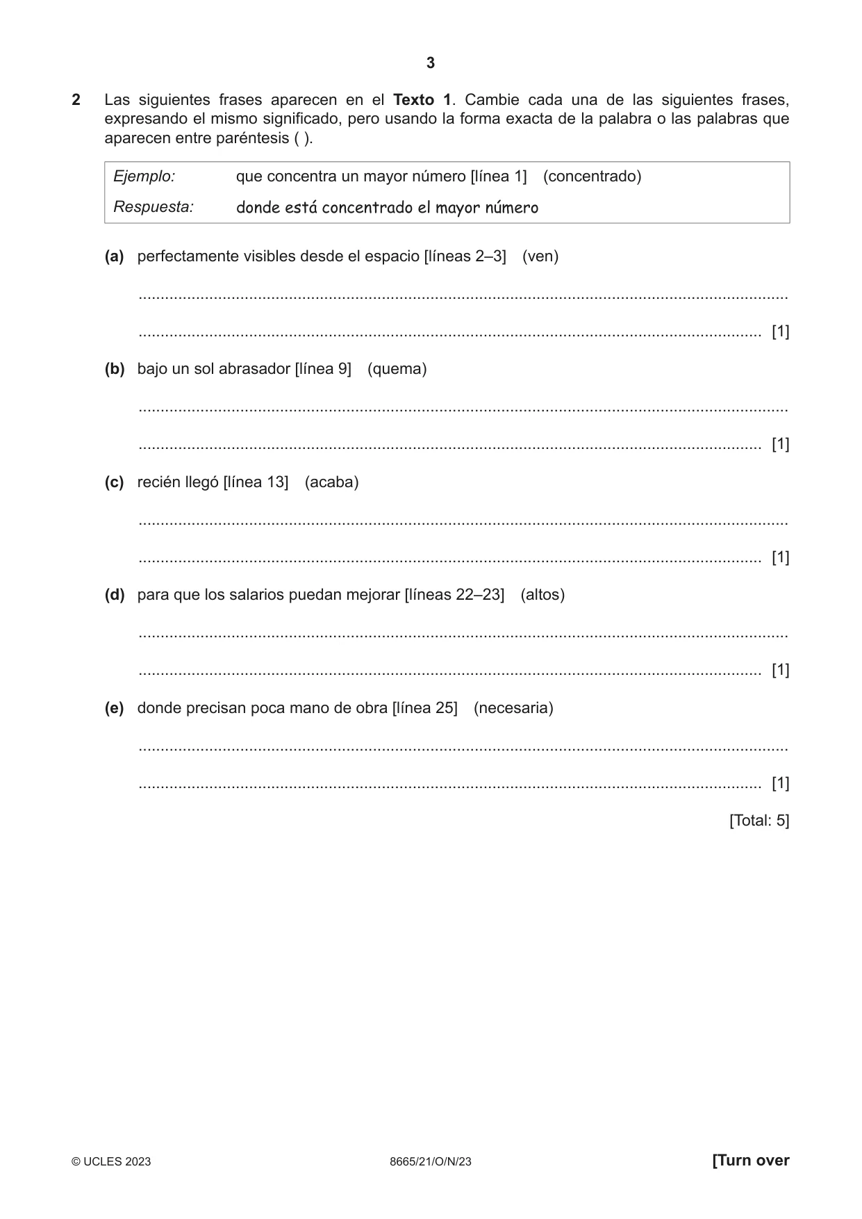 Cambridge A Level Spanish - First Language (AS Level only) 8665 2023 Oct/Nov Paper 2 · Variant 1 question paper, page 3 of 8