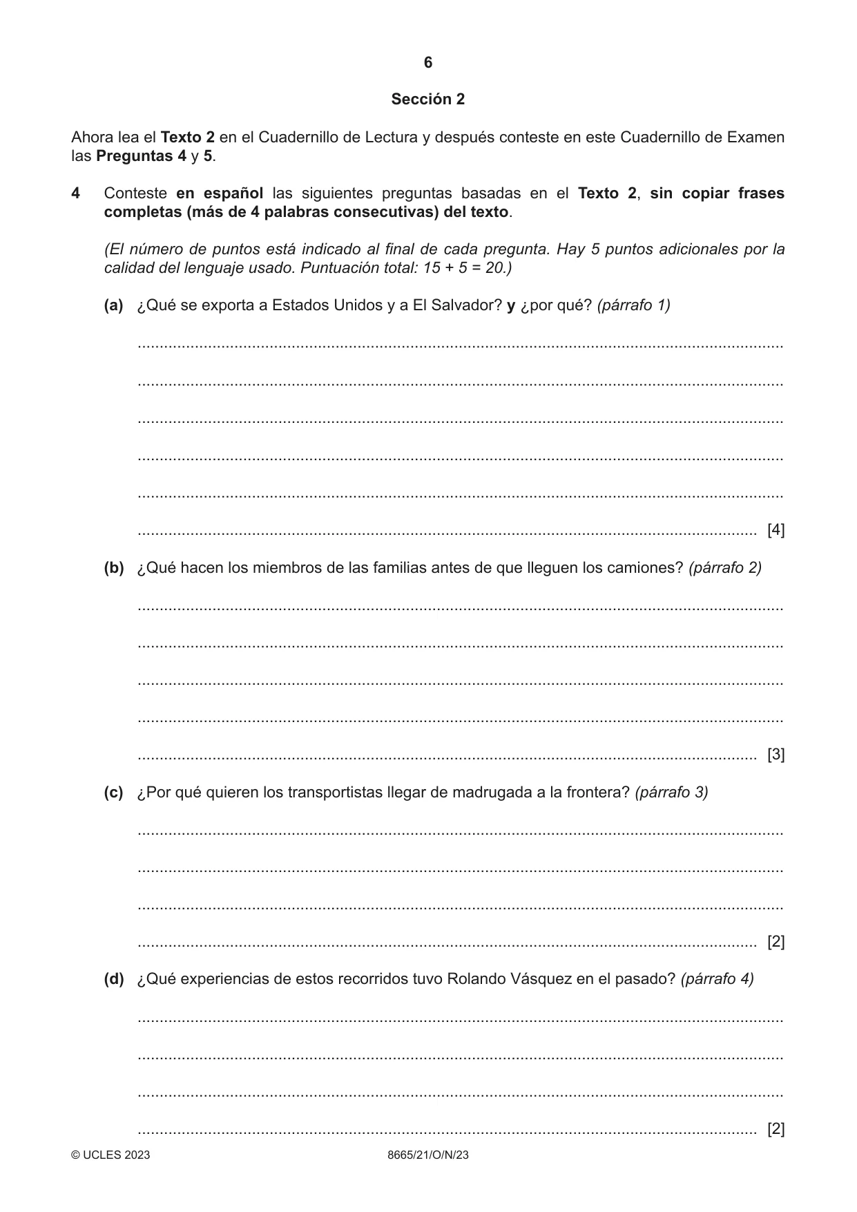 Cambridge A Level Spanish - First Language (AS Level only) 8665 2023 Oct/Nov Paper 2 · Variant 1 question paper, page 6 of 8