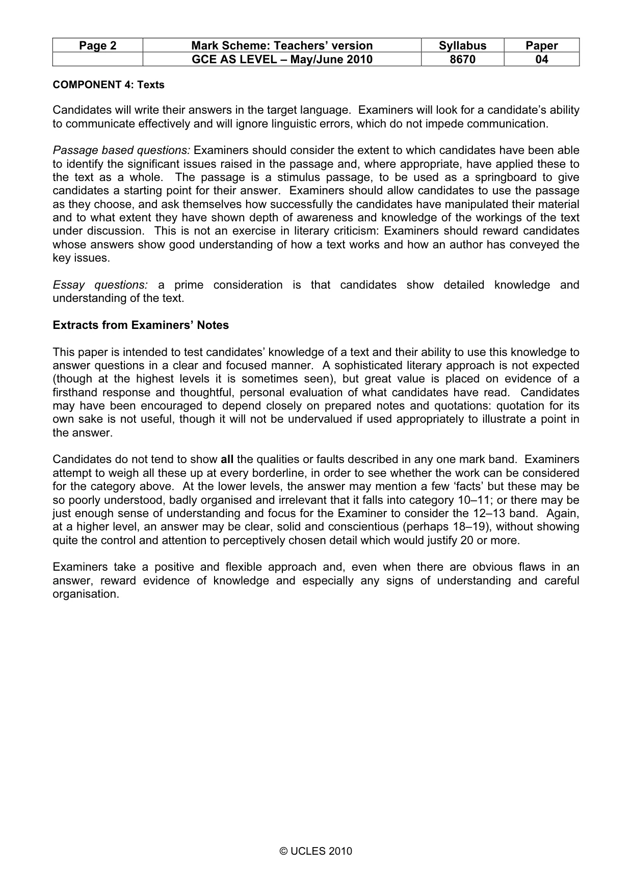 Mark scheme, page 2 of 3