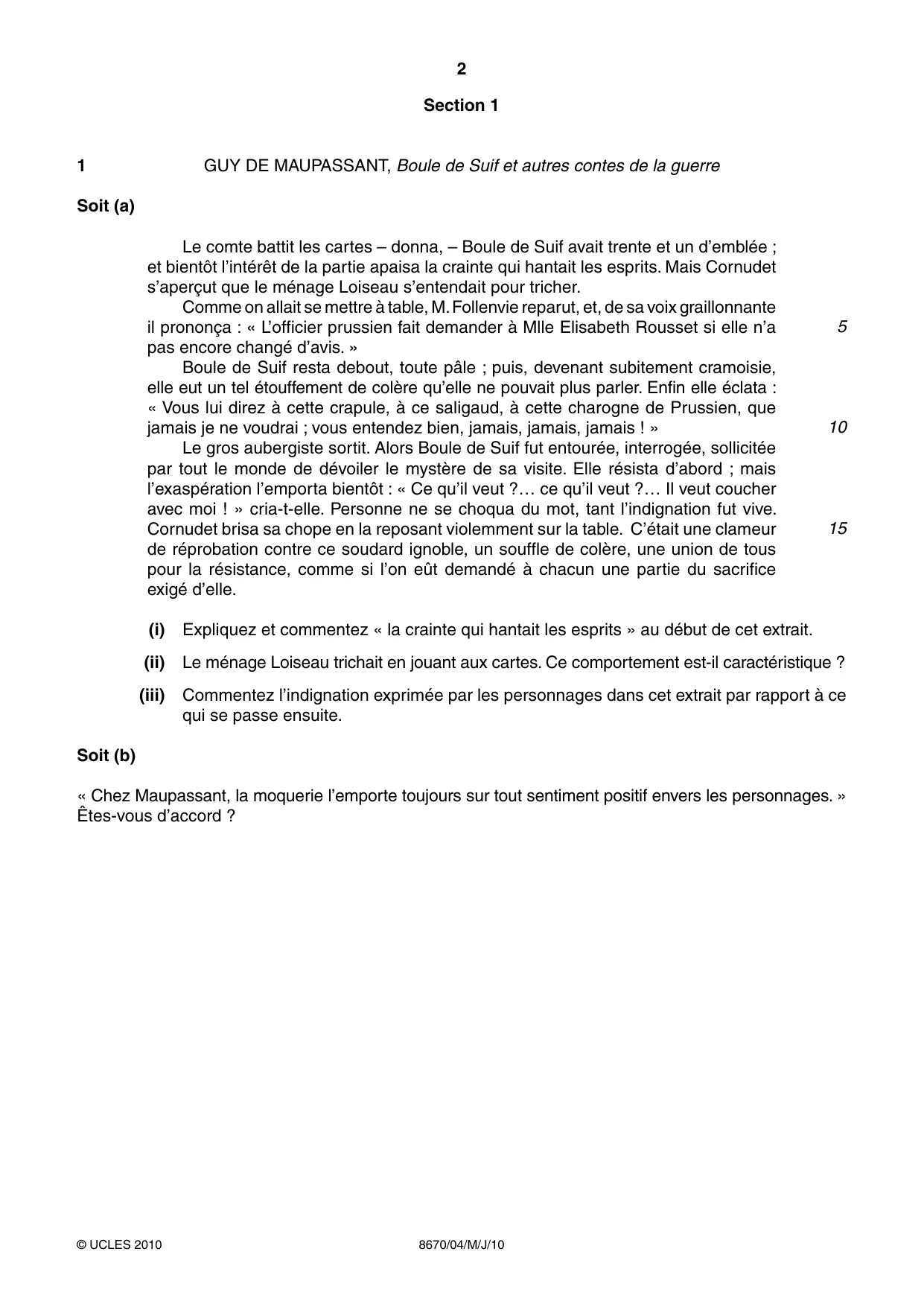 Cambridge A Level French - Literature (AS Level only) 8670 2010 May/June Paper 4 · Variant 1 question paper, page 2 of 8