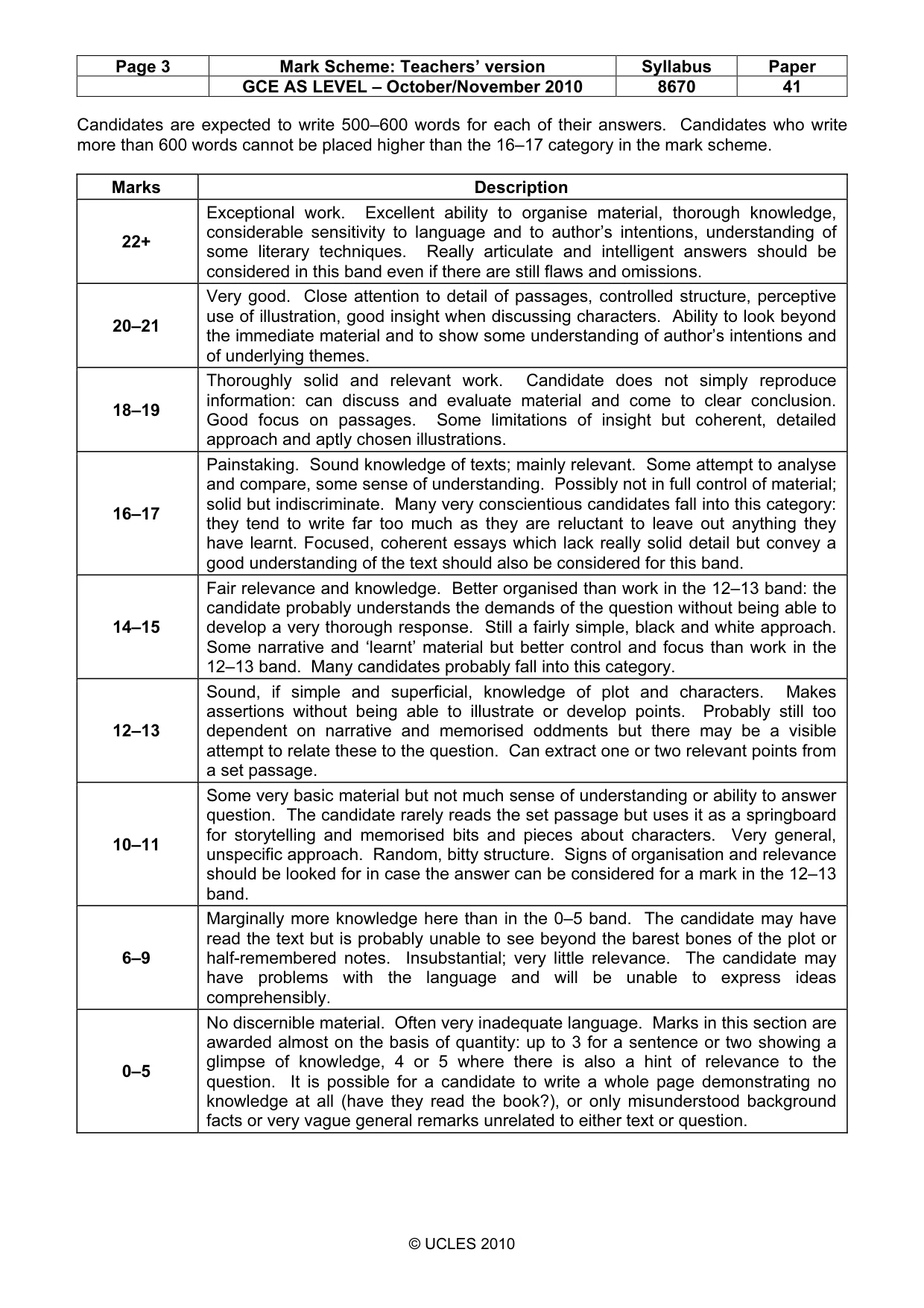 Mark scheme, page 3 of 3