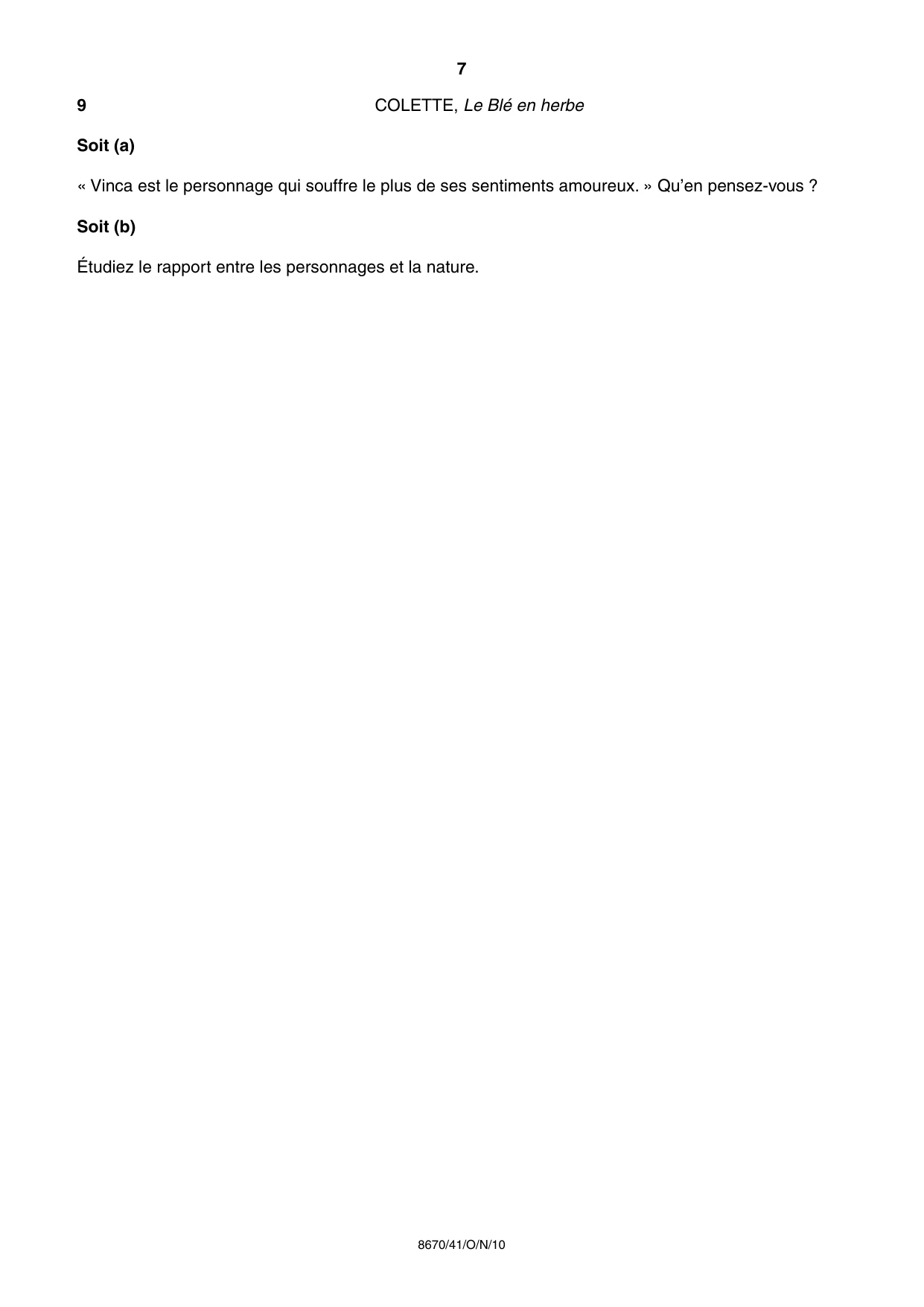 Cambridge A Level French - Literature (AS Level only) 8670 2010 Oct/Nov Paper 4 · Variant 1 question paper, page 7 of 8