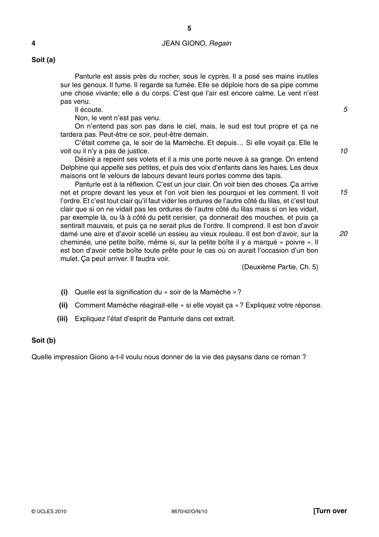 Cambridge A Level French - Literature (AS Level only) 8670 2010 Oct/Nov Paper 4 · Variant 2 question paper, page 5 of 8