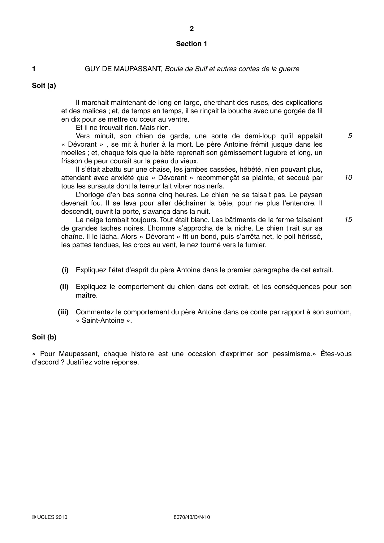Cambridge A Level French - Literature (AS Level only) 8670 2010 Oct/Nov Paper 4 · Variant 3 question paper, page 2 of 8