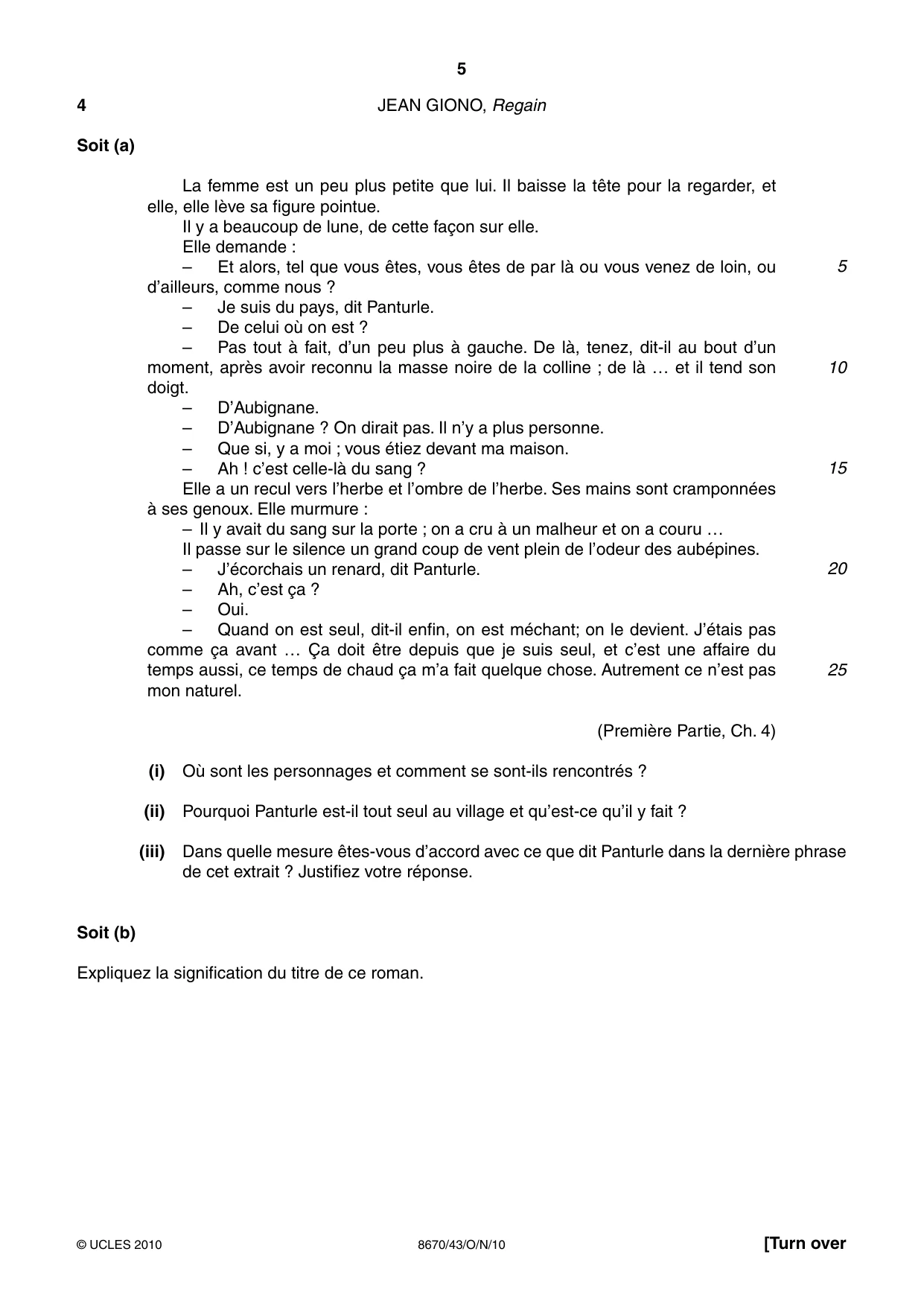 Cambridge A Level French - Literature (AS Level only) 8670 2010 Oct/Nov Paper 4 · Variant 3 question paper, page 5 of 8