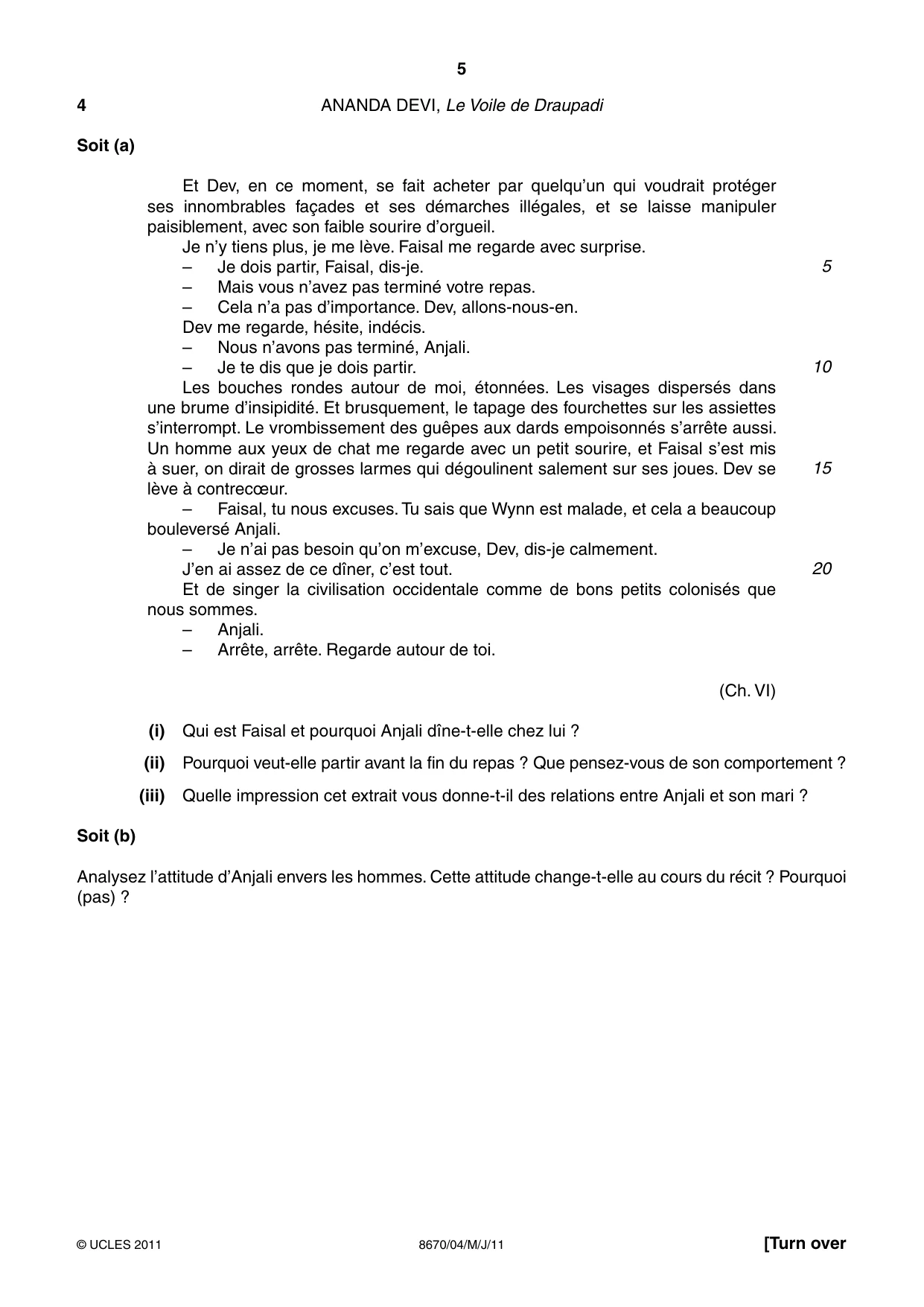 Cambridge A Level French - Literature (AS Level only) 8670 2011 May/June Paper 4 · Variant 1 question paper, page 5 of 8