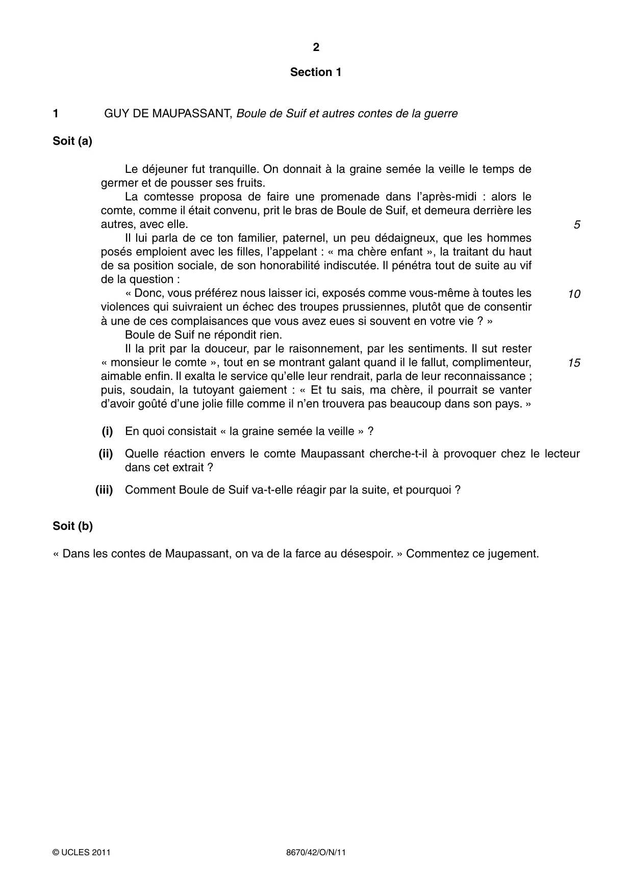 Cambridge A Level French - Literature (AS Level only) 8670 2011 Oct/Nov Paper 4 · Variant 2 question paper, page 2 of 8
