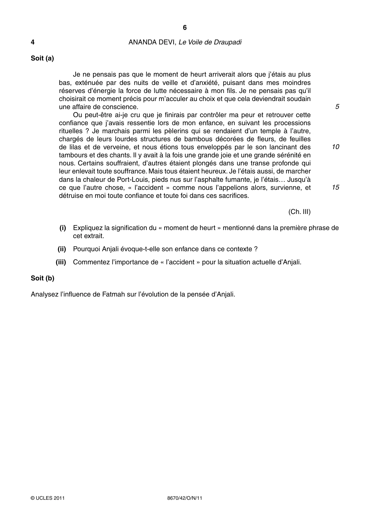 Cambridge A Level French - Literature (AS Level only) 8670 2011 Oct/Nov Paper 4 · Variant 2 question paper, page 6 of 8
