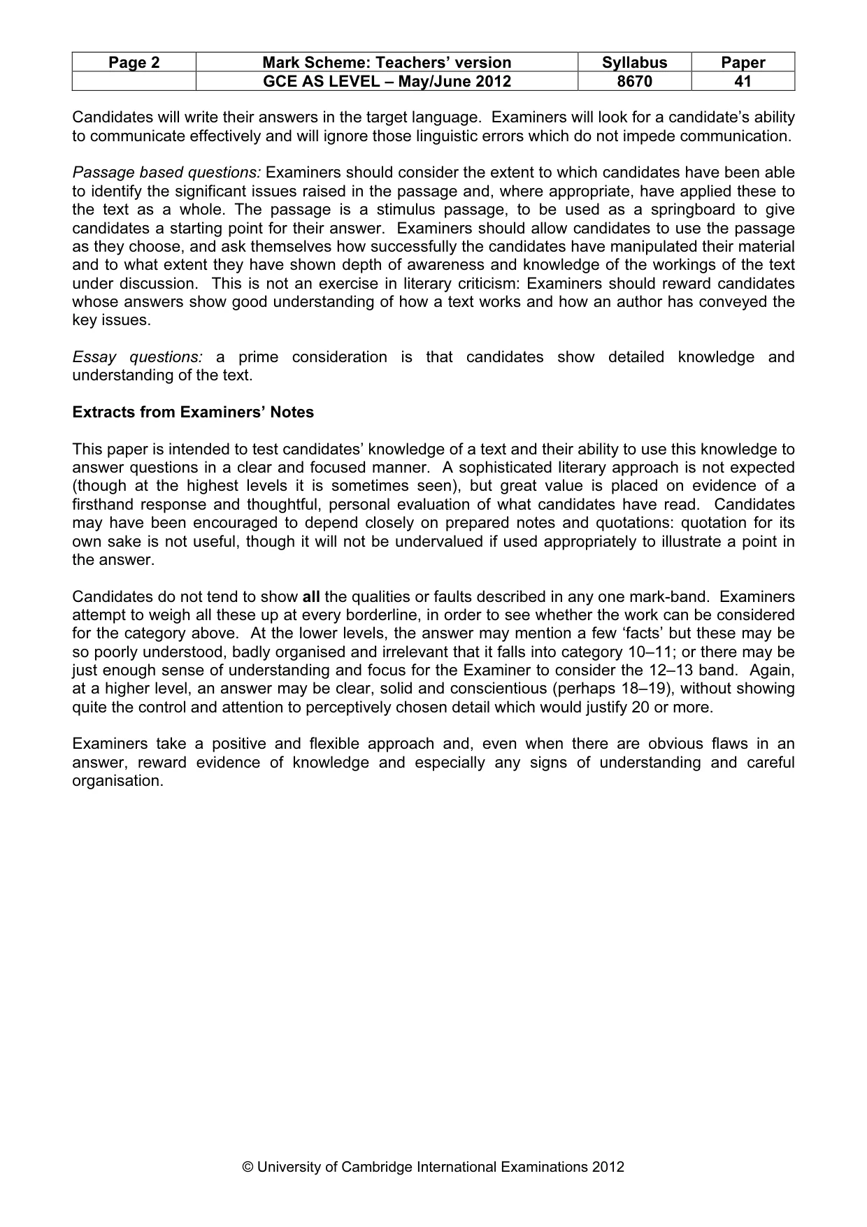 Mark scheme, page 2 of 3