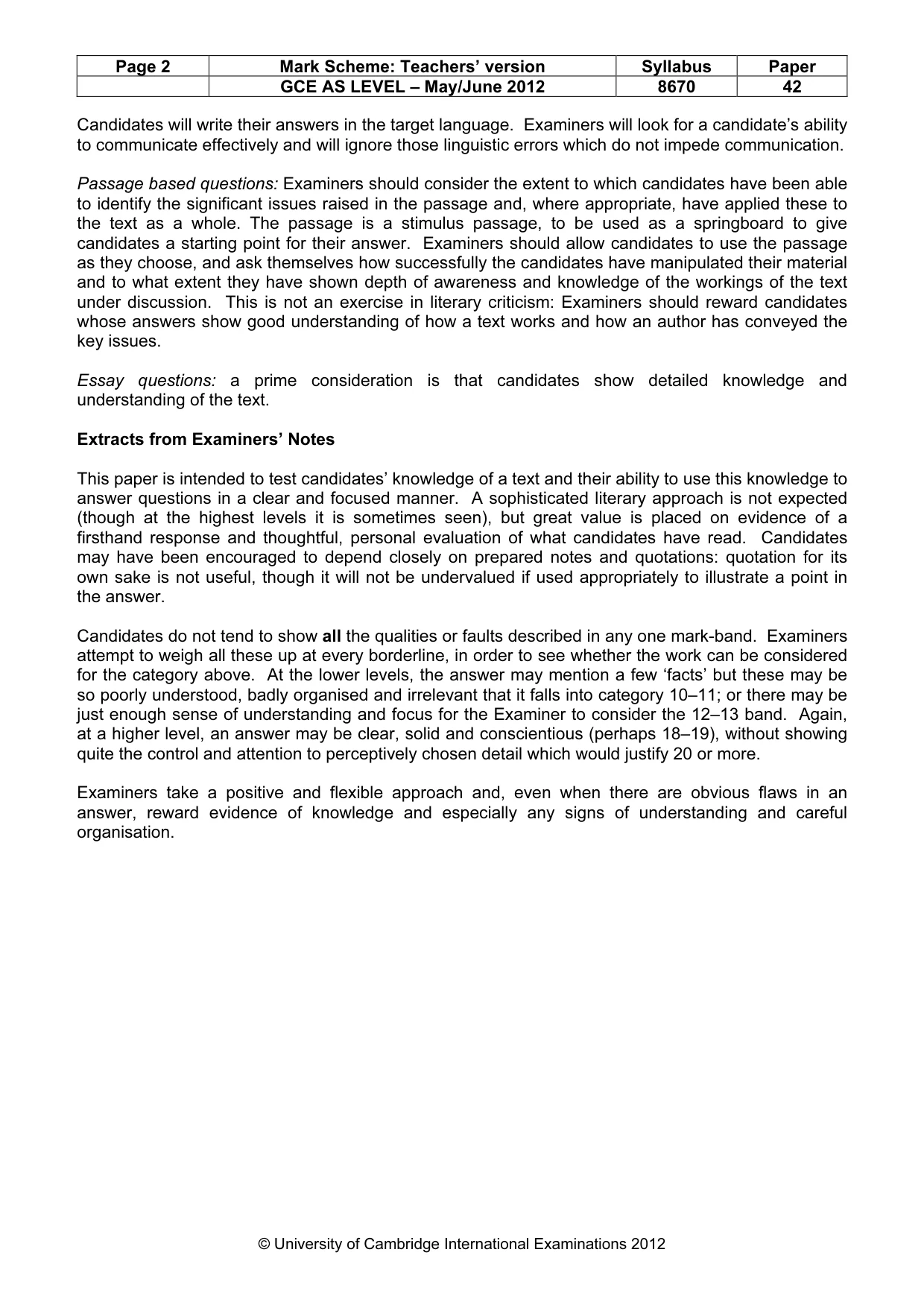 Mark scheme, page 2 of 3