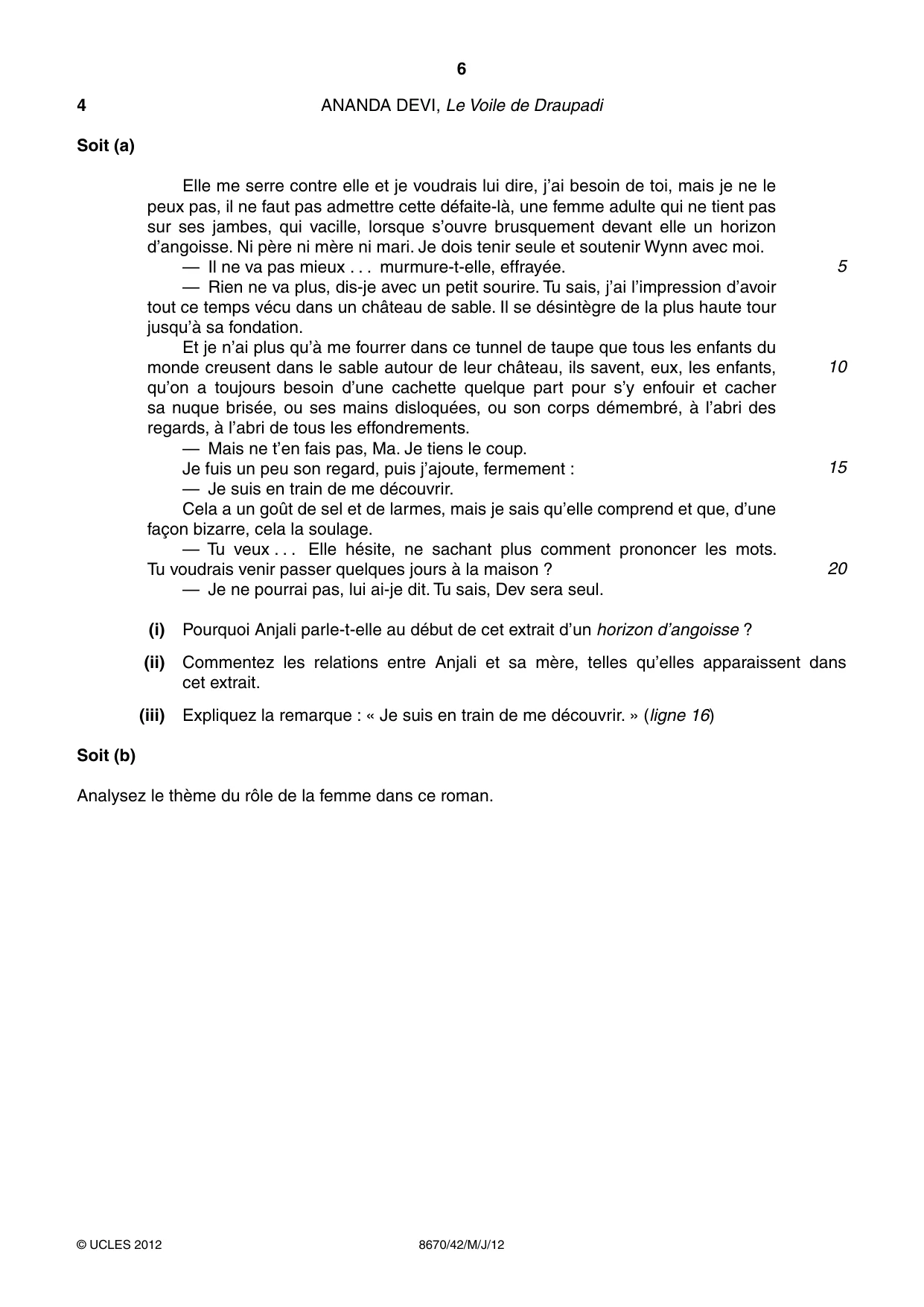Cambridge A Level French - Literature (AS Level only) 8670 2012 May/June Paper 4 · Variant 2 question paper, page 6 of 8