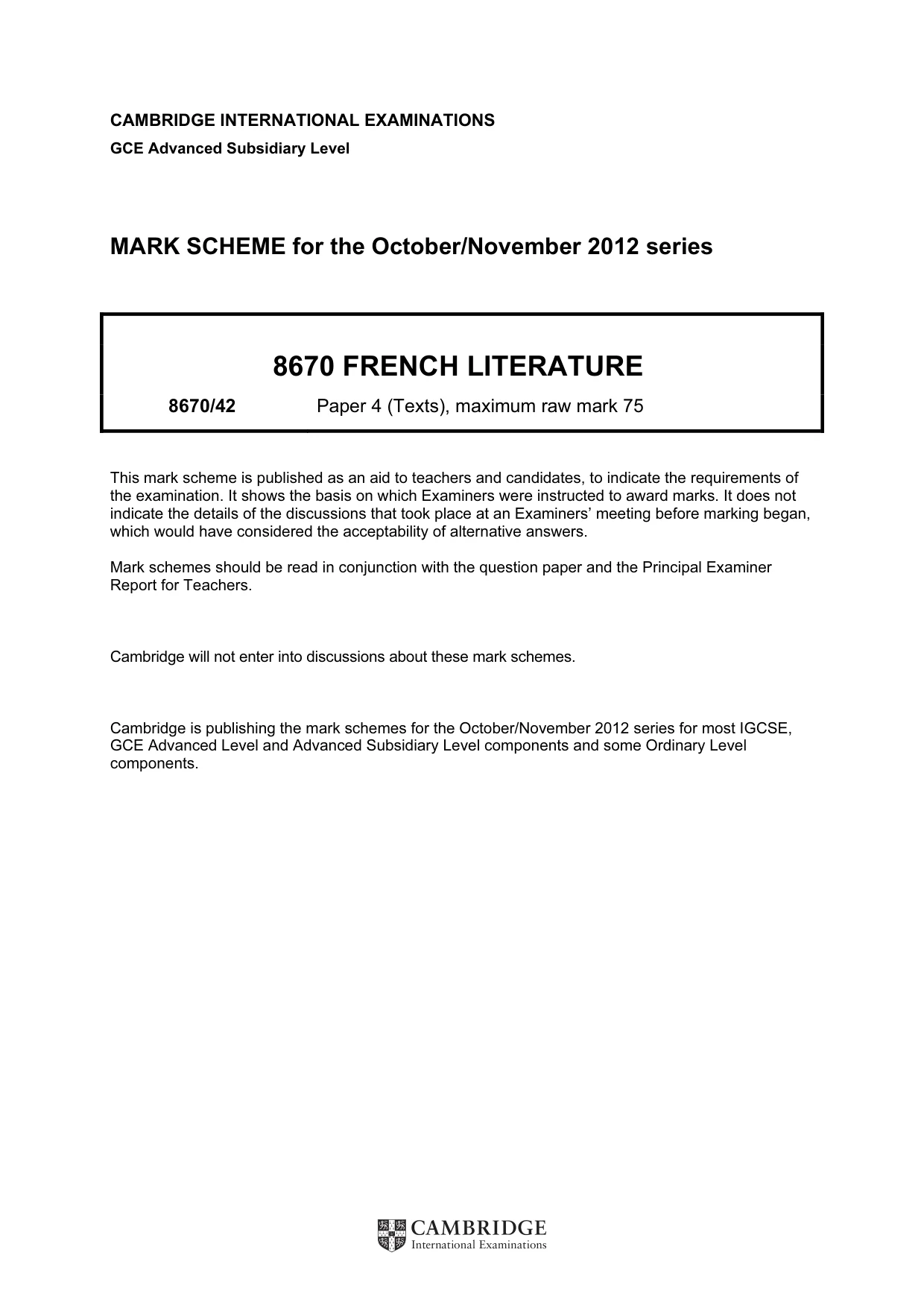 Mark scheme, page 1 of 3