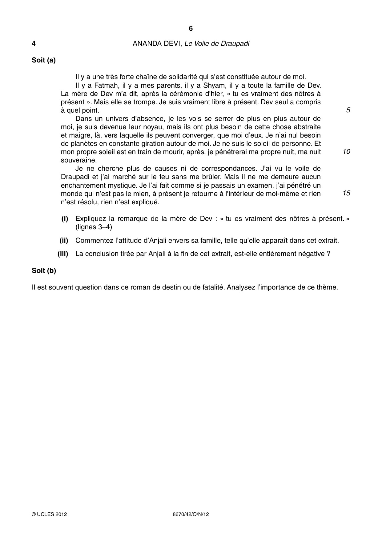 Cambridge A Level French - Literature (AS Level only) 8670 2012 Oct/Nov Paper 4 · Variant 2 question paper, page 6 of 8