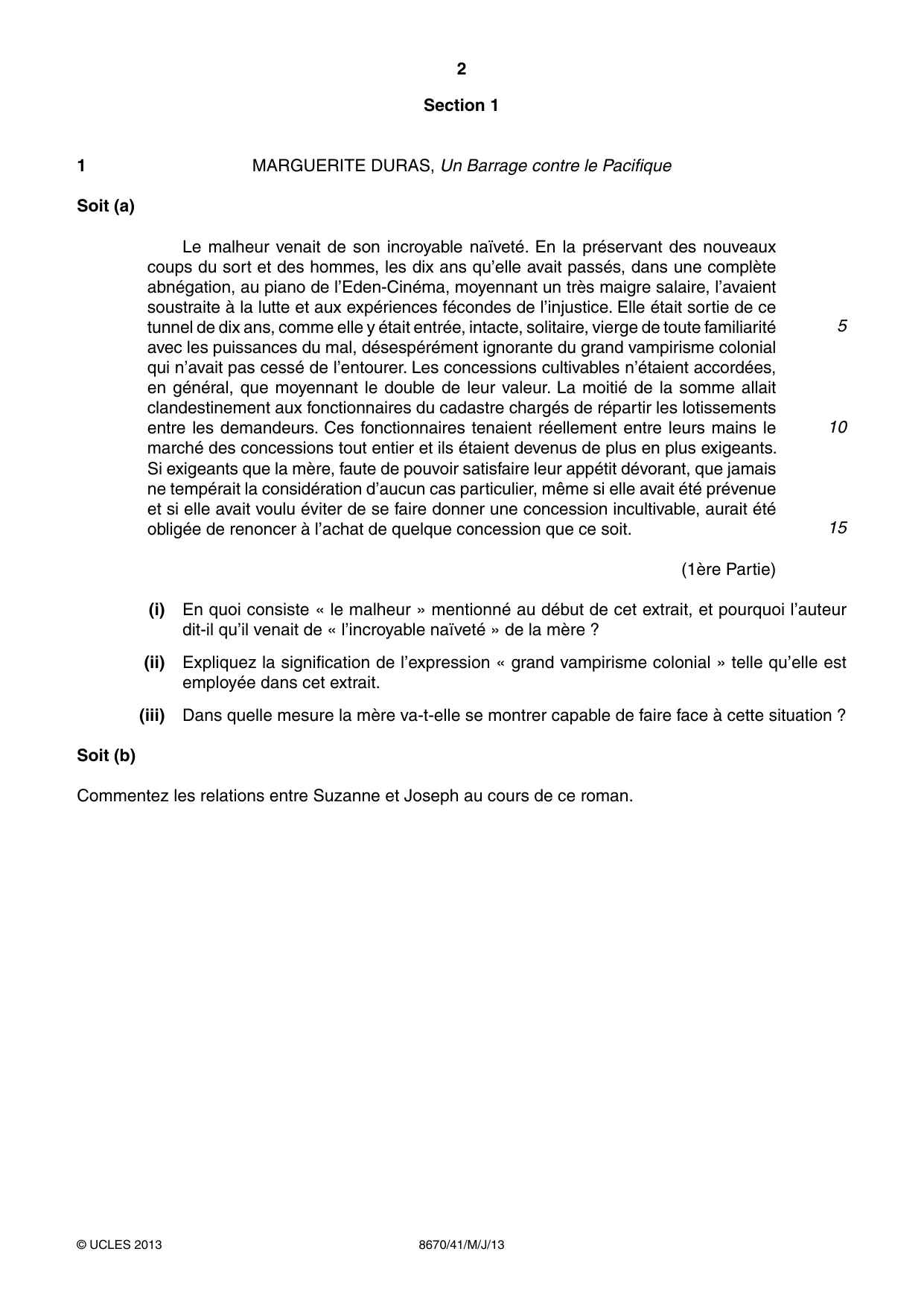 Cambridge A Level French - Literature (AS Level only) 8670 2013 May/June Paper 4 · Variant 1 question paper, page 2 of 8