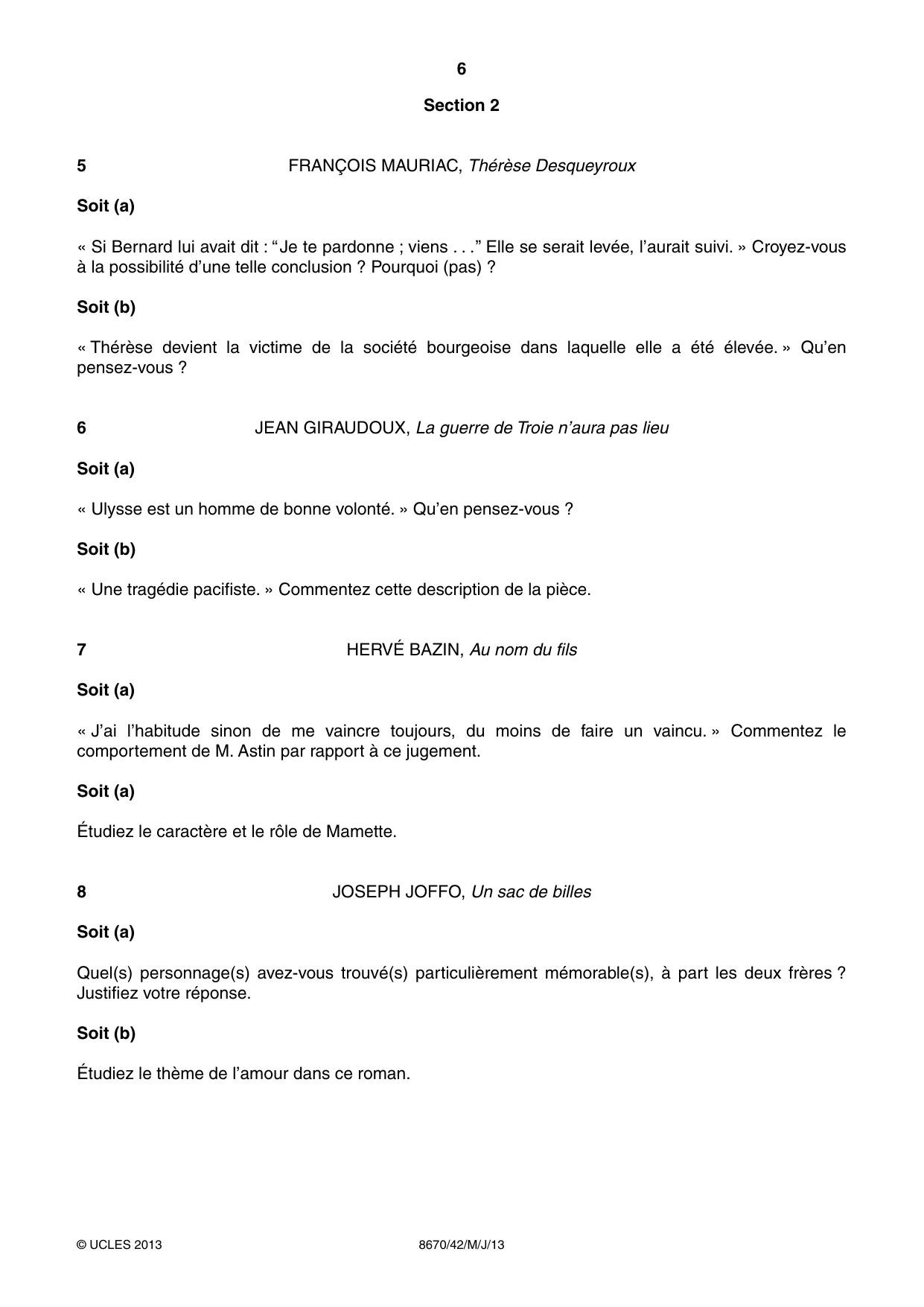 Cambridge A Level French - Literature (AS Level only) 8670 2013 May/June Paper 4 · Variant 2 question paper, page 6 of 8