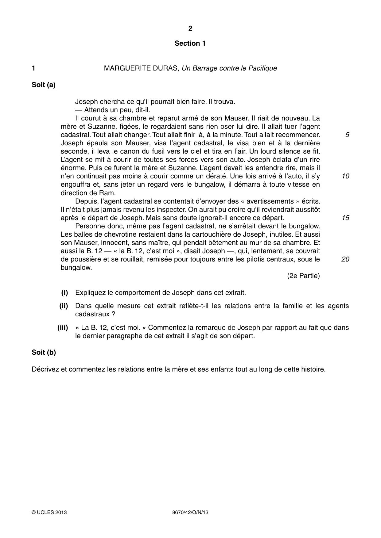 Cambridge A Level French - Literature (AS Level only) 8670 2013 Oct/Nov Paper 4 · Variant 2 question paper, page 2 of 8