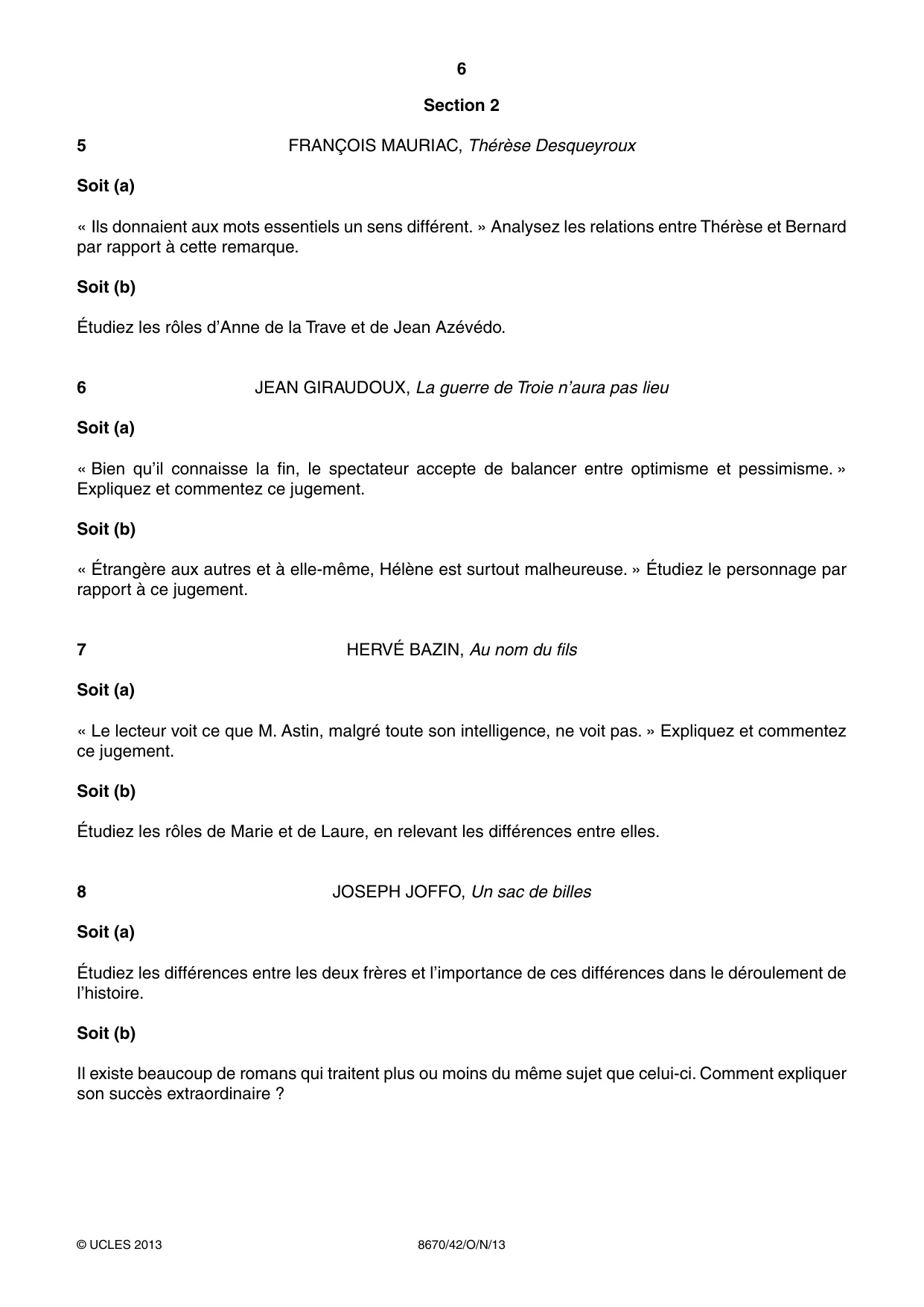 Cambridge A Level French - Literature (AS Level only) 8670 2013 Oct/Nov Paper 4 · Variant 2 question paper, page 6 of 8