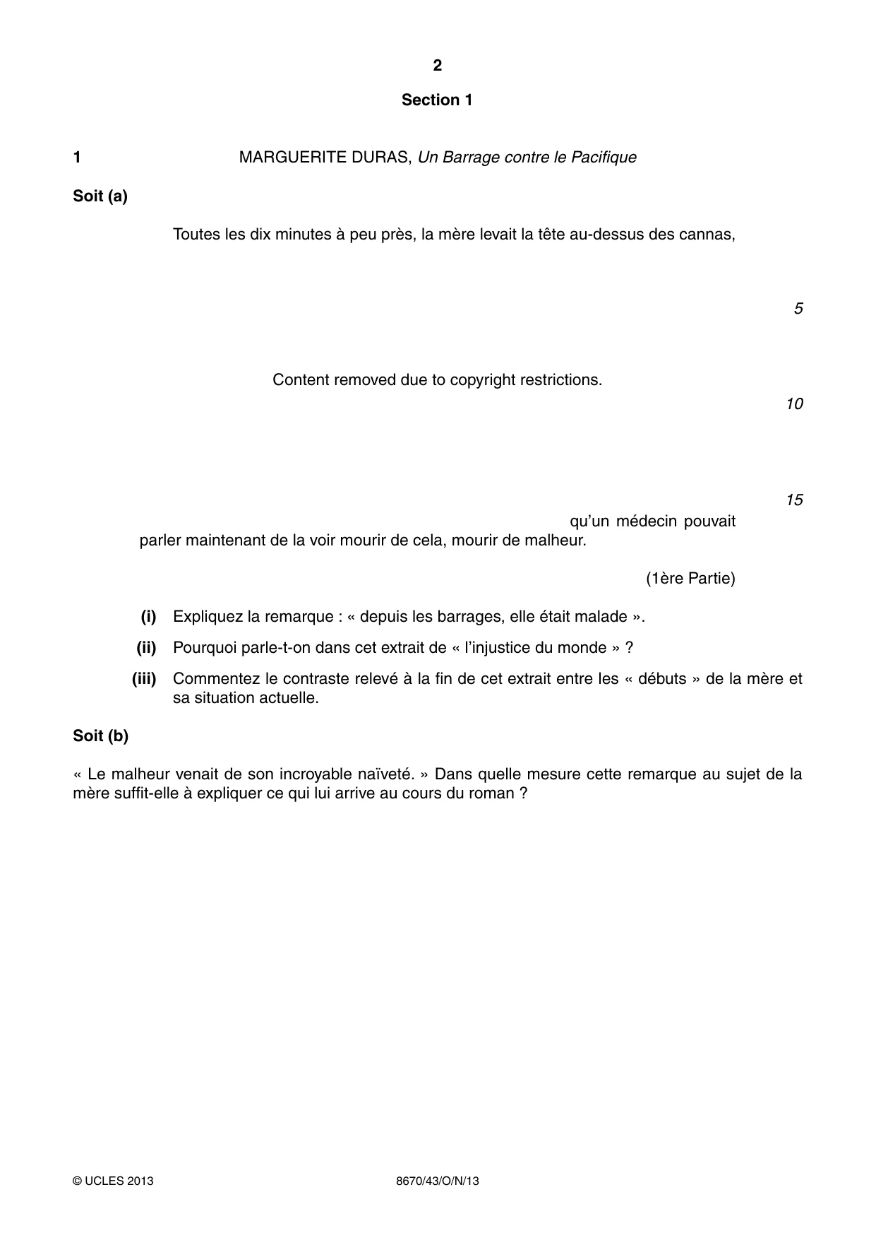 Cambridge A Level French - Literature (AS Level only) 8670 2013 Oct/Nov Paper 4 · Variant 3 question paper, page 2 of 8