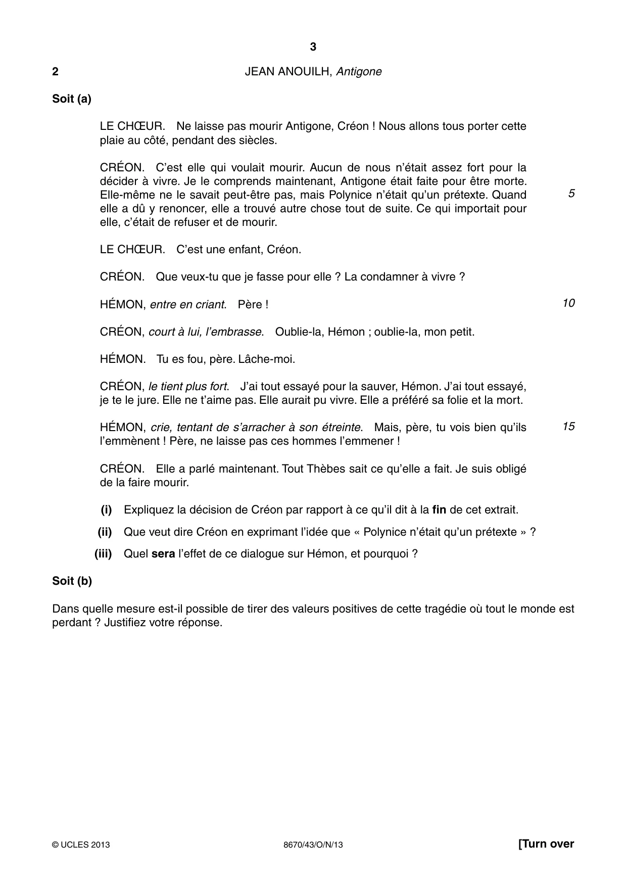 Cambridge A Level French - Literature (AS Level only) 8670 2013 Oct/Nov Paper 4 · Variant 3 question paper, page 3 of 8