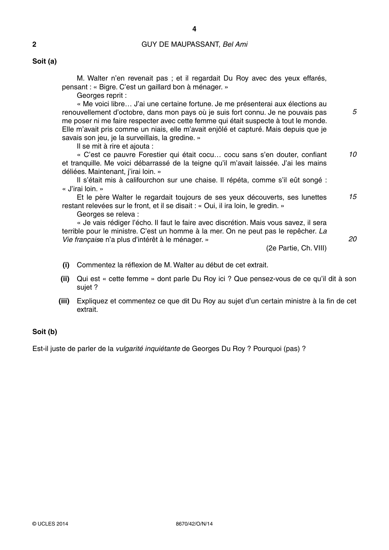 Cambridge A Level French - Literature (AS Level only) 8670 2014 Oct/Nov Paper 4 · Variant 2 question paper, page 4 of 8