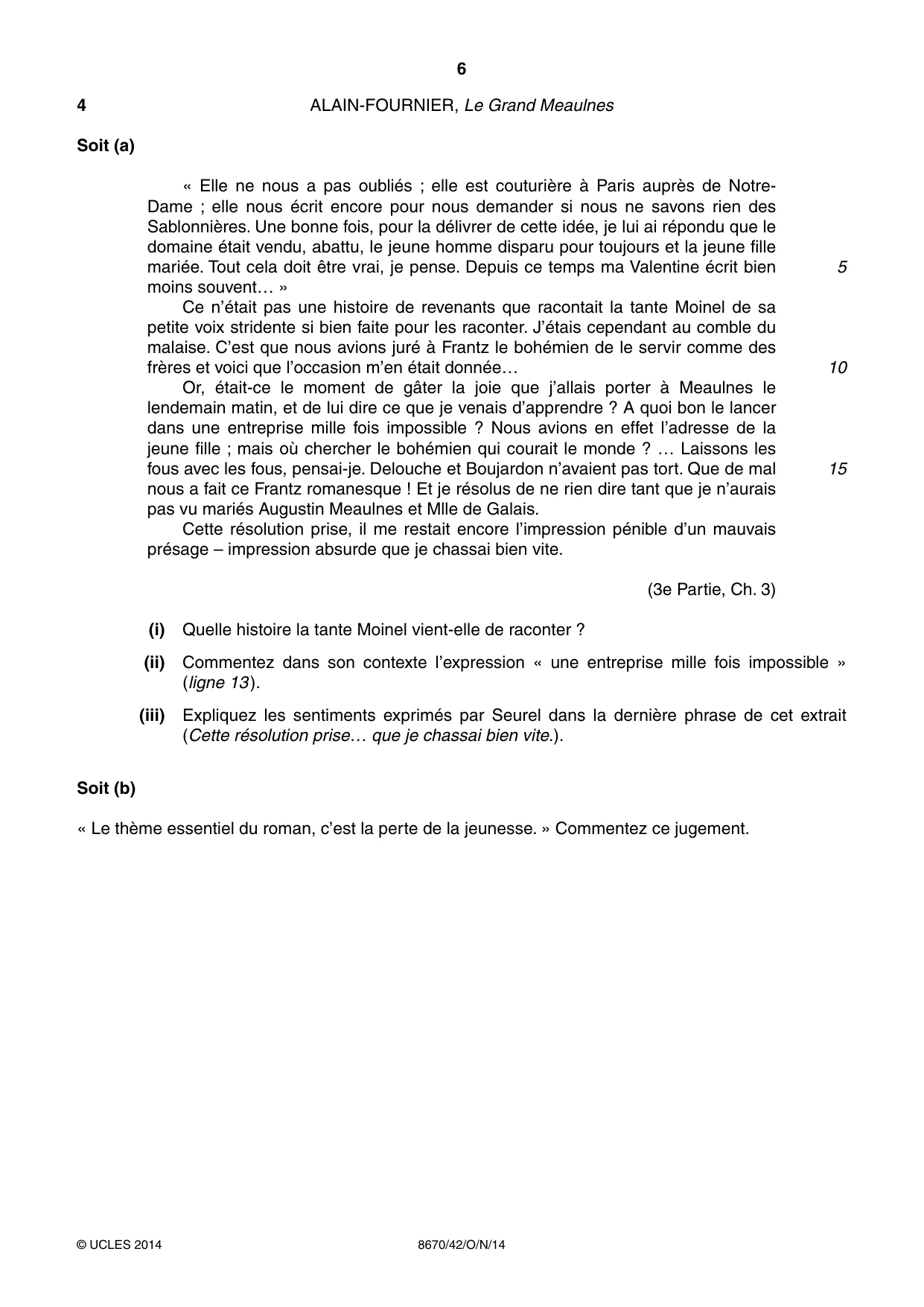 Cambridge A Level French - Literature (AS Level only) 8670 2014 Oct/Nov Paper 4 · Variant 2 question paper, page 6 of 8