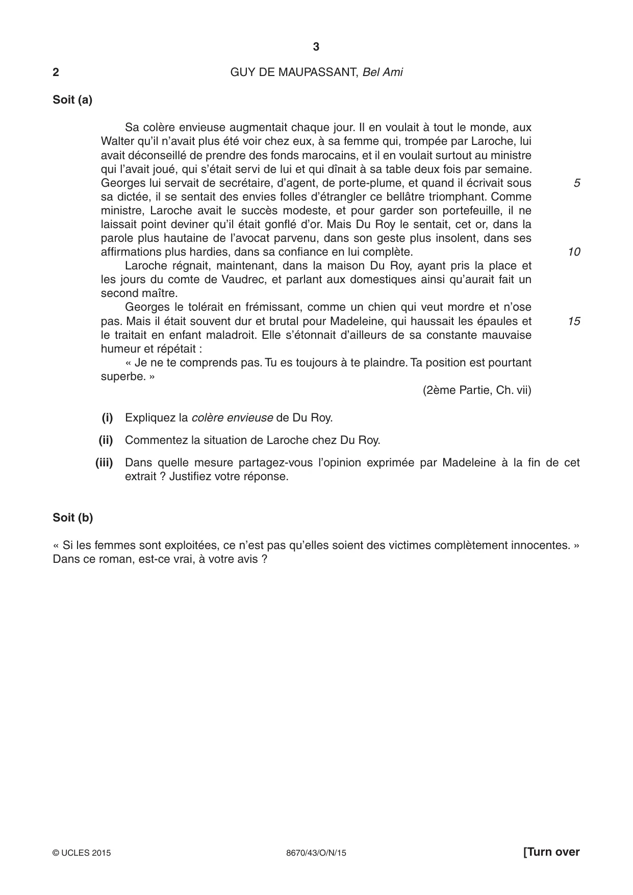 Cambridge A Level French - Literature (AS Level only) 8670 2015 Oct/Nov Paper 4 · Variant 3 question paper, page 3 of 8