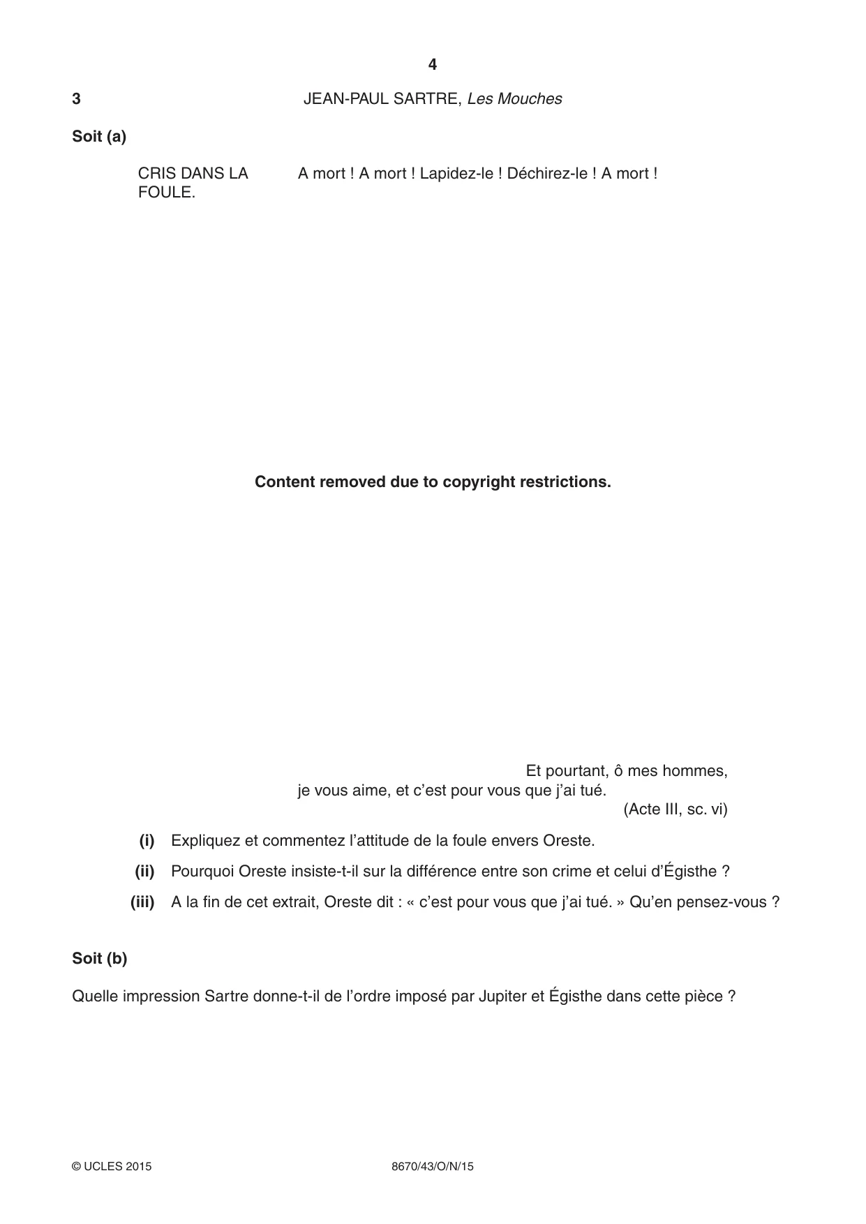 Cambridge A Level French - Literature (AS Level only) 8670 2015 Oct/Nov Paper 4 · Variant 3 question paper, page 4 of 8
