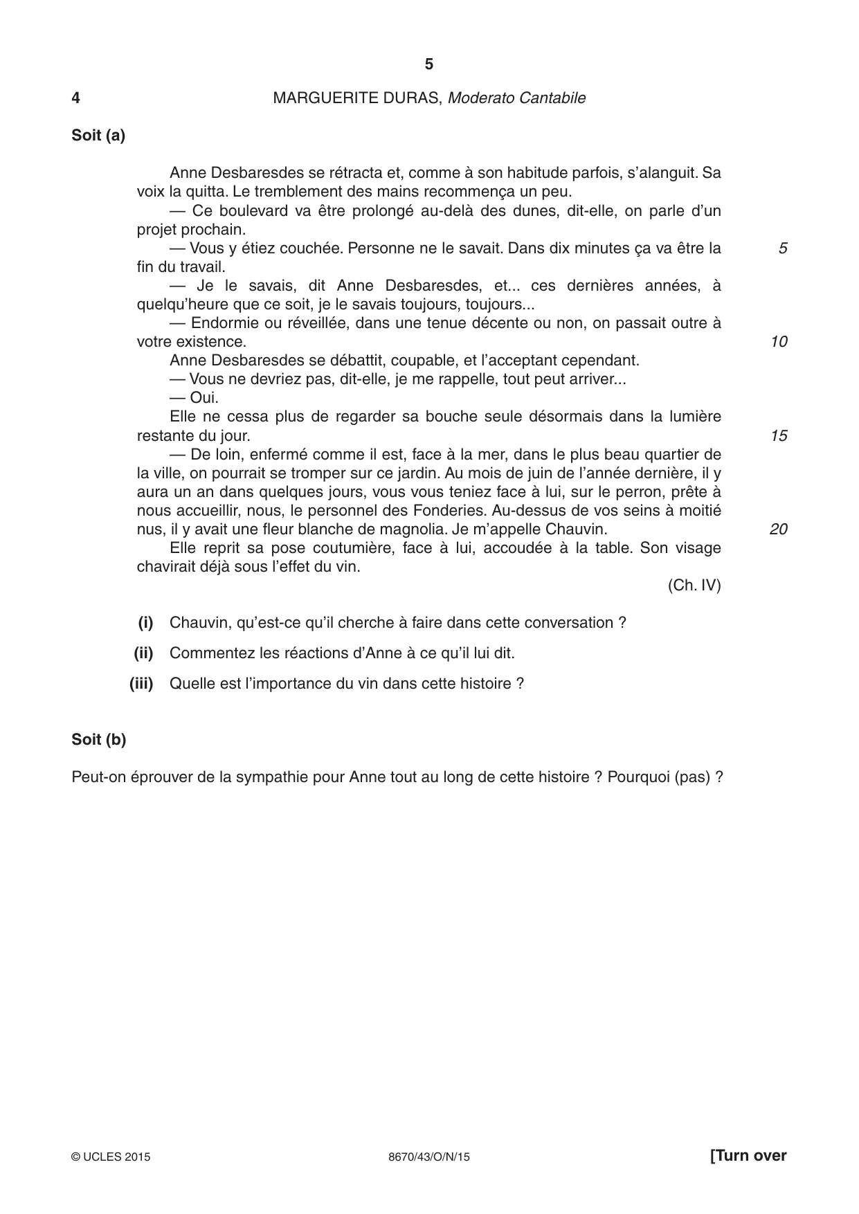 Cambridge A Level French - Literature (AS Level only) 8670 2015 Oct/Nov Paper 4 · Variant 3 question paper, page 5 of 8