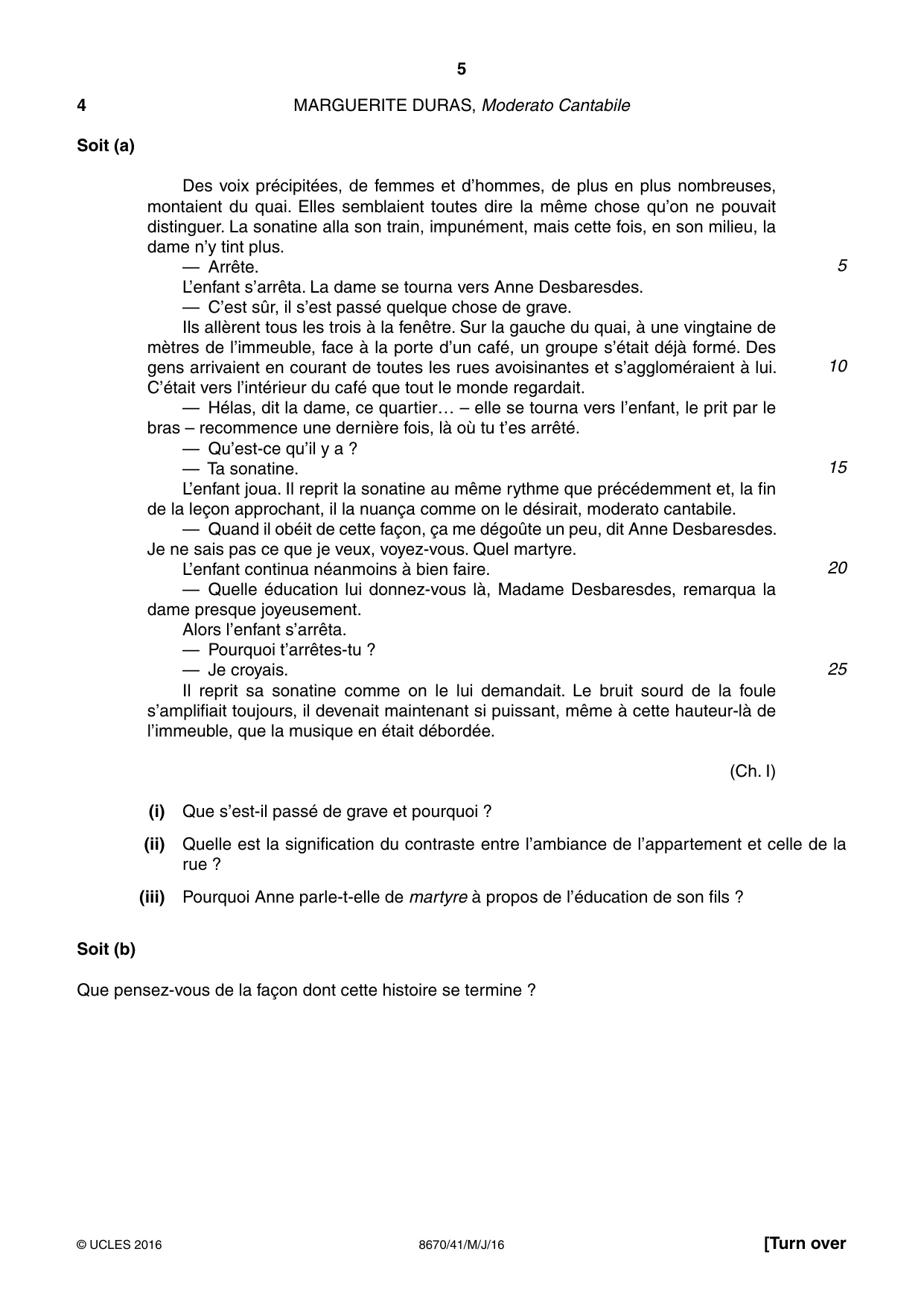Cambridge A Level French - Literature (AS Level only) 8670 2016 May/June Paper 4 · Variant 1 question paper, page 5 of 8