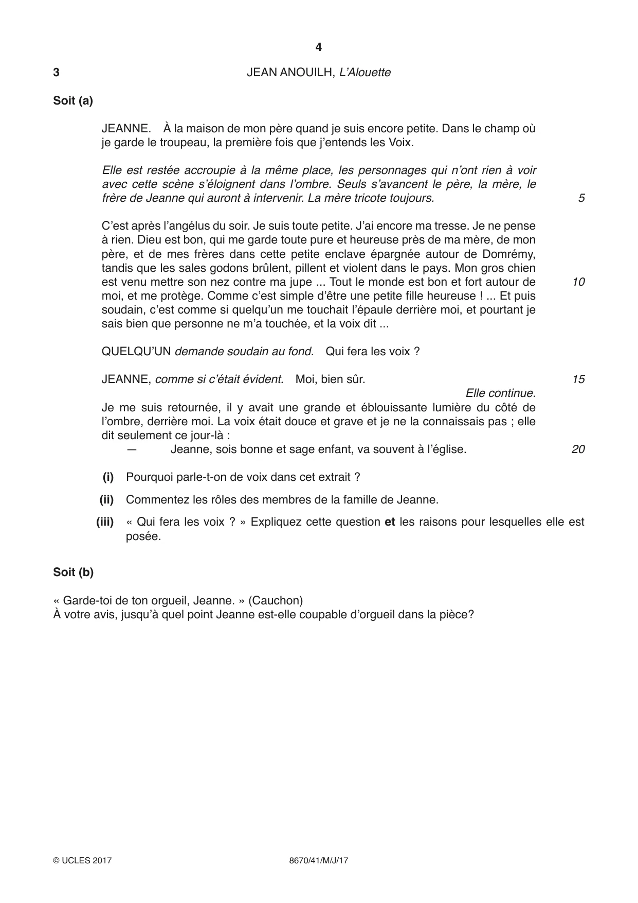 Cambridge A Level French - Literature (AS Level only) 8670 2017 May/June Paper 4 · Variant 1 question paper, page 4 of 8