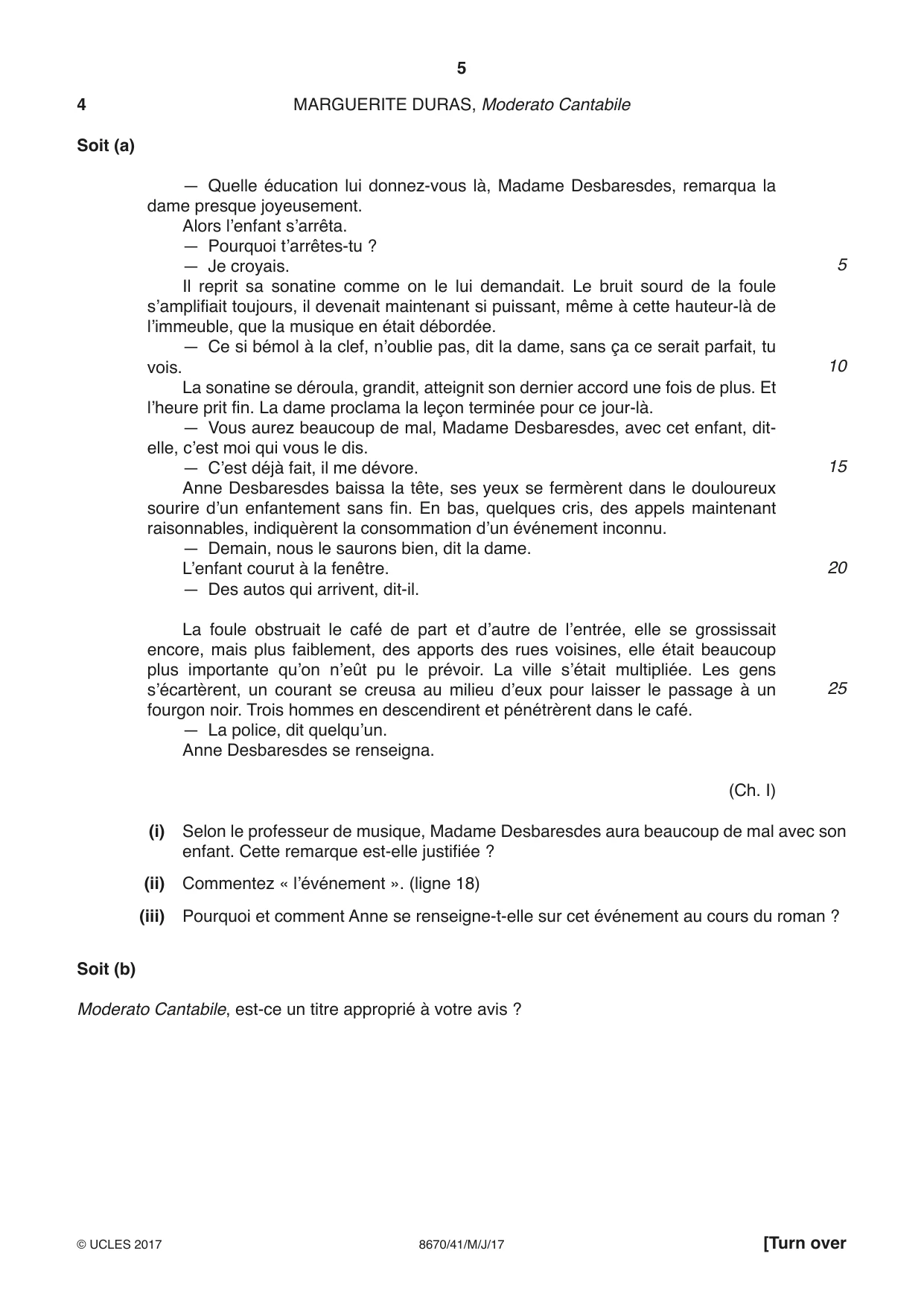Cambridge A Level French - Literature (AS Level only) 8670 2017 May/June Paper 4 · Variant 1 question paper, page 5 of 8