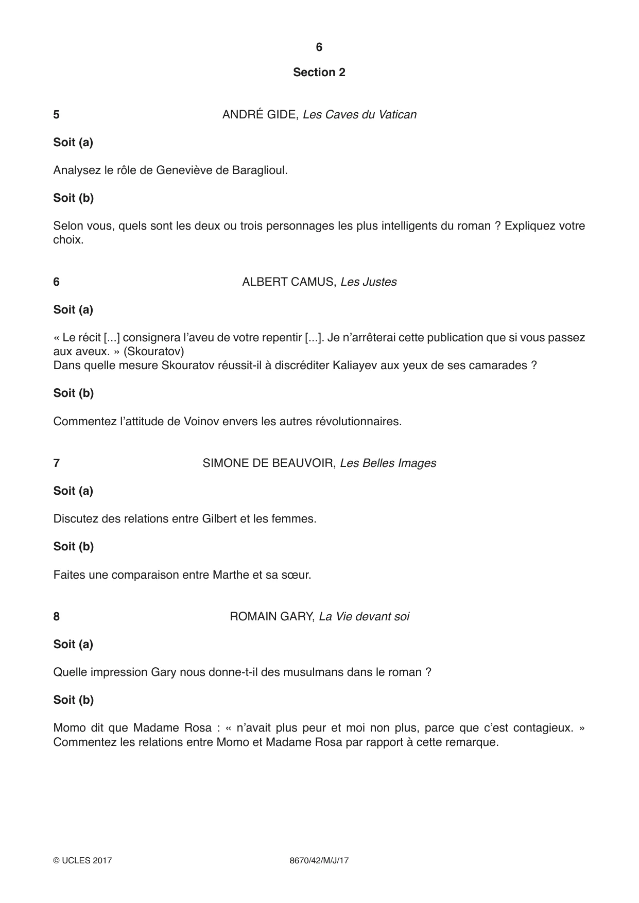 Cambridge A Level French - Literature (AS Level only) 8670 2017 May/June Paper 4 · Variant 2 question paper, page 6 of 8