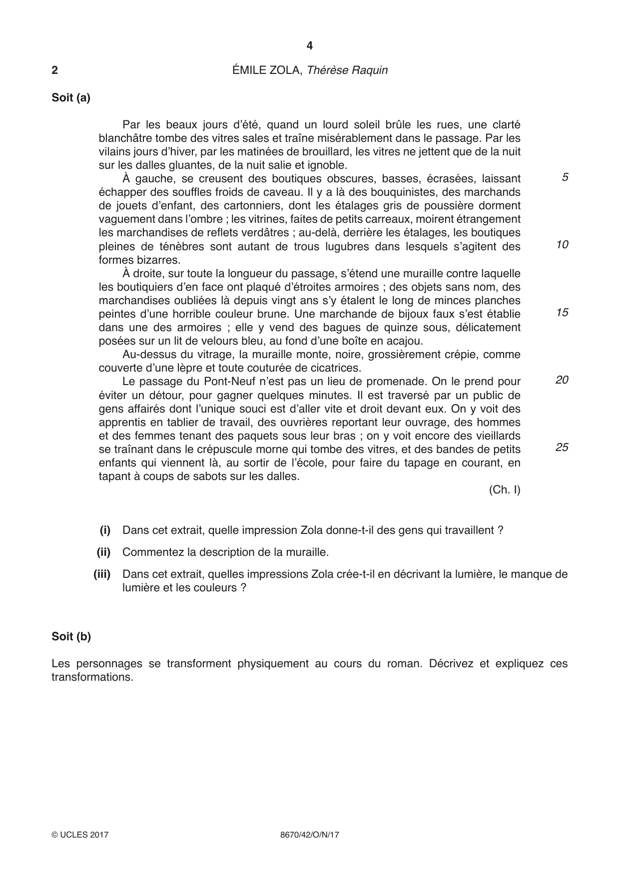 Cambridge A Level French - Literature (AS Level only) 8670 2017 Oct/Nov Paper 4 · Variant 2 question paper, page 4 of 12