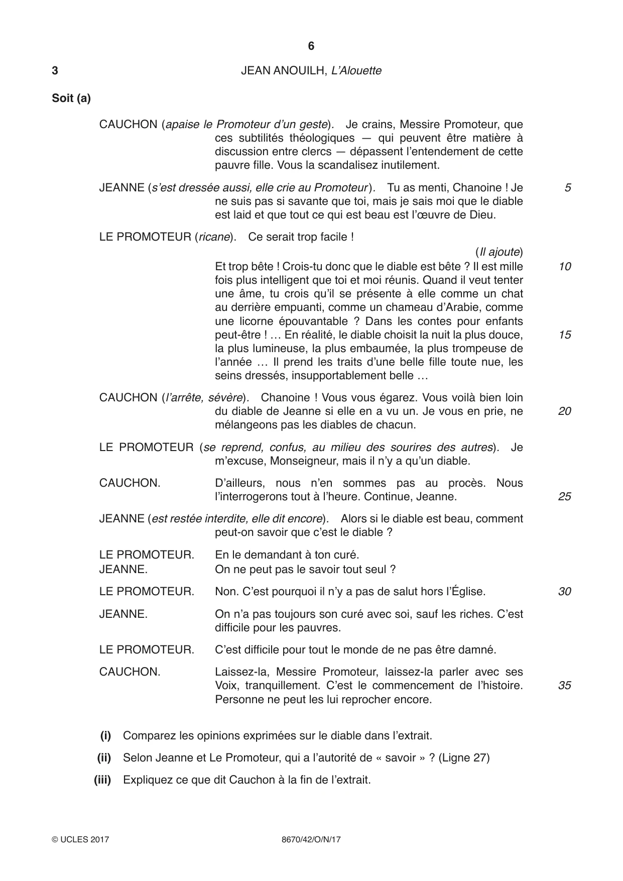 Cambridge A Level French - Literature (AS Level only) 8670 2017 Oct/Nov Paper 4 · Variant 2 question paper, page 6 of 12