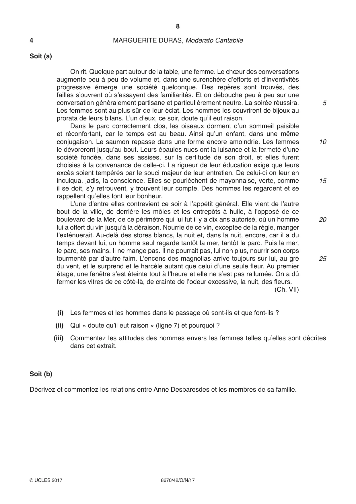 Cambridge A Level French - Literature (AS Level only) 8670 2017 Oct/Nov Paper 4 · Variant 2 question paper, page 8 of 12