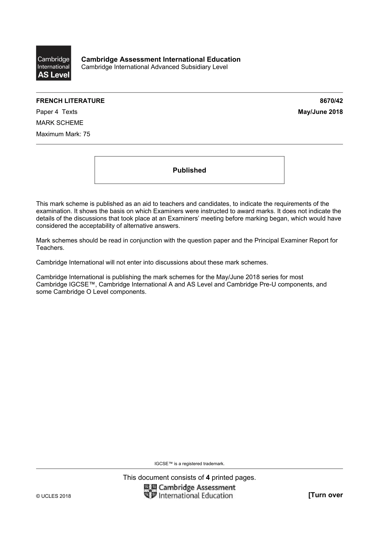Mark scheme, page 1 of 4