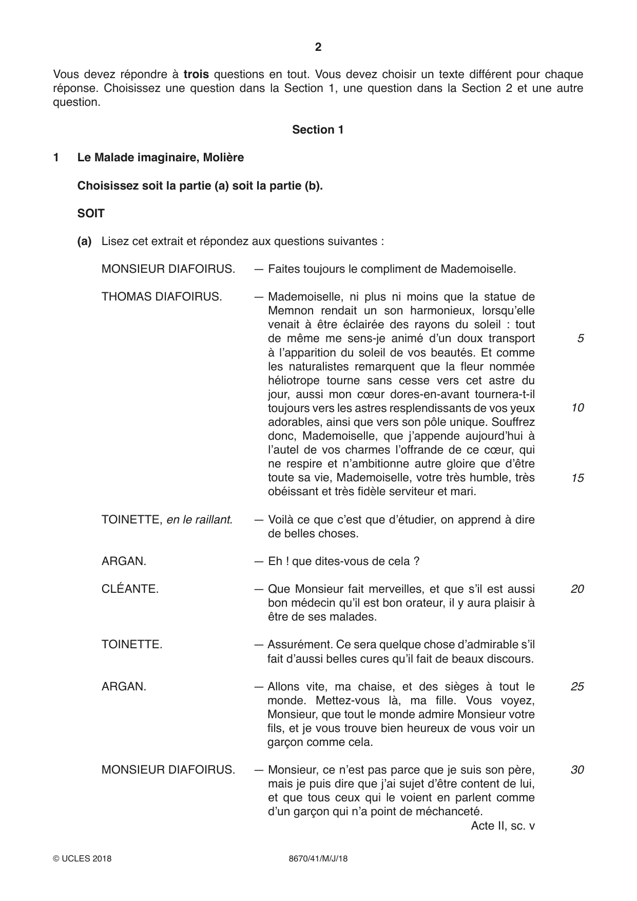 Cambridge A Level French - Literature (AS Level only) 8670 2018 May/June Paper 4 · Variant 1 question paper, page 2 of 12