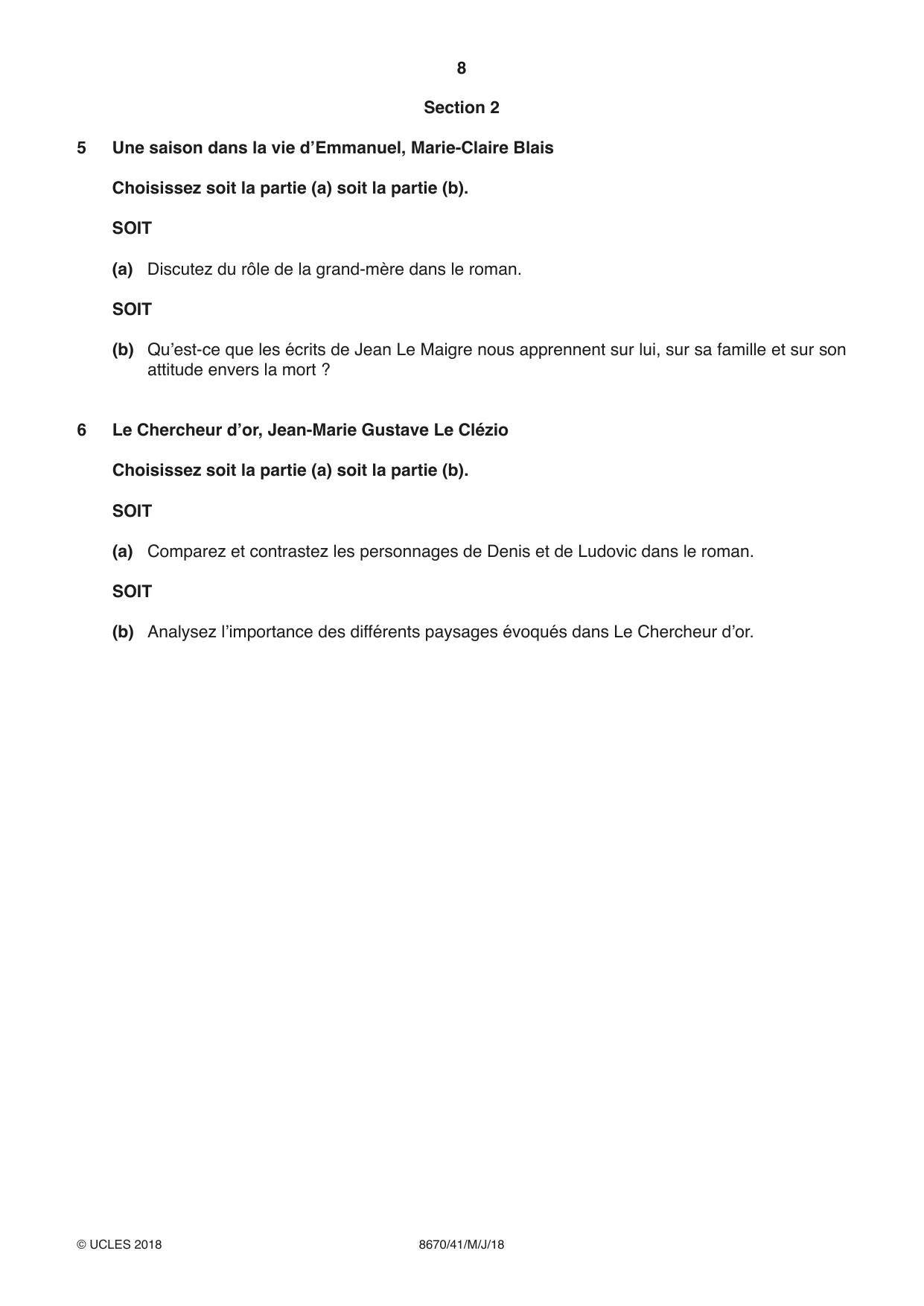 Cambridge A Level French - Literature (AS Level only) 8670 2018 May/June Paper 4 · Variant 1 question paper, page 8 of 12