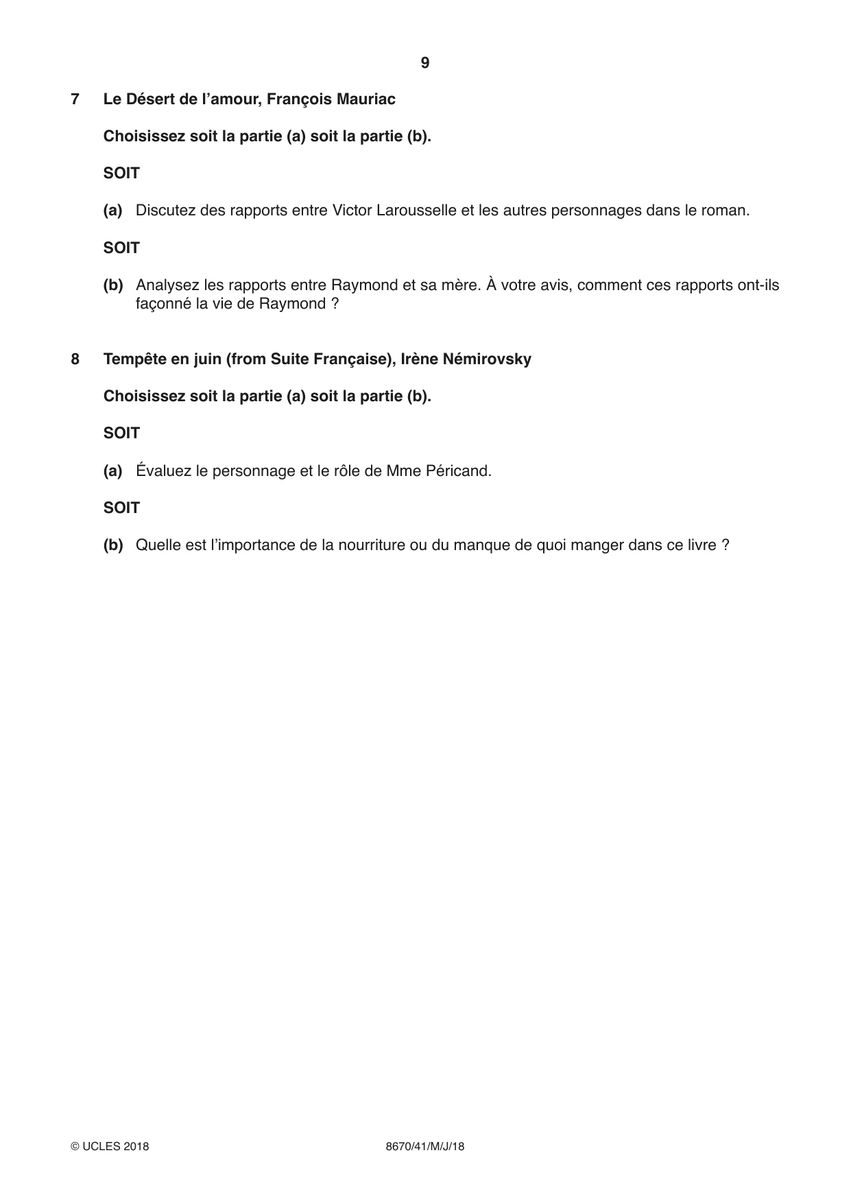 Cambridge A Level French - Literature (AS Level only) 8670 2018 May/June Paper 4 · Variant 1 question paper, page 9 of 12