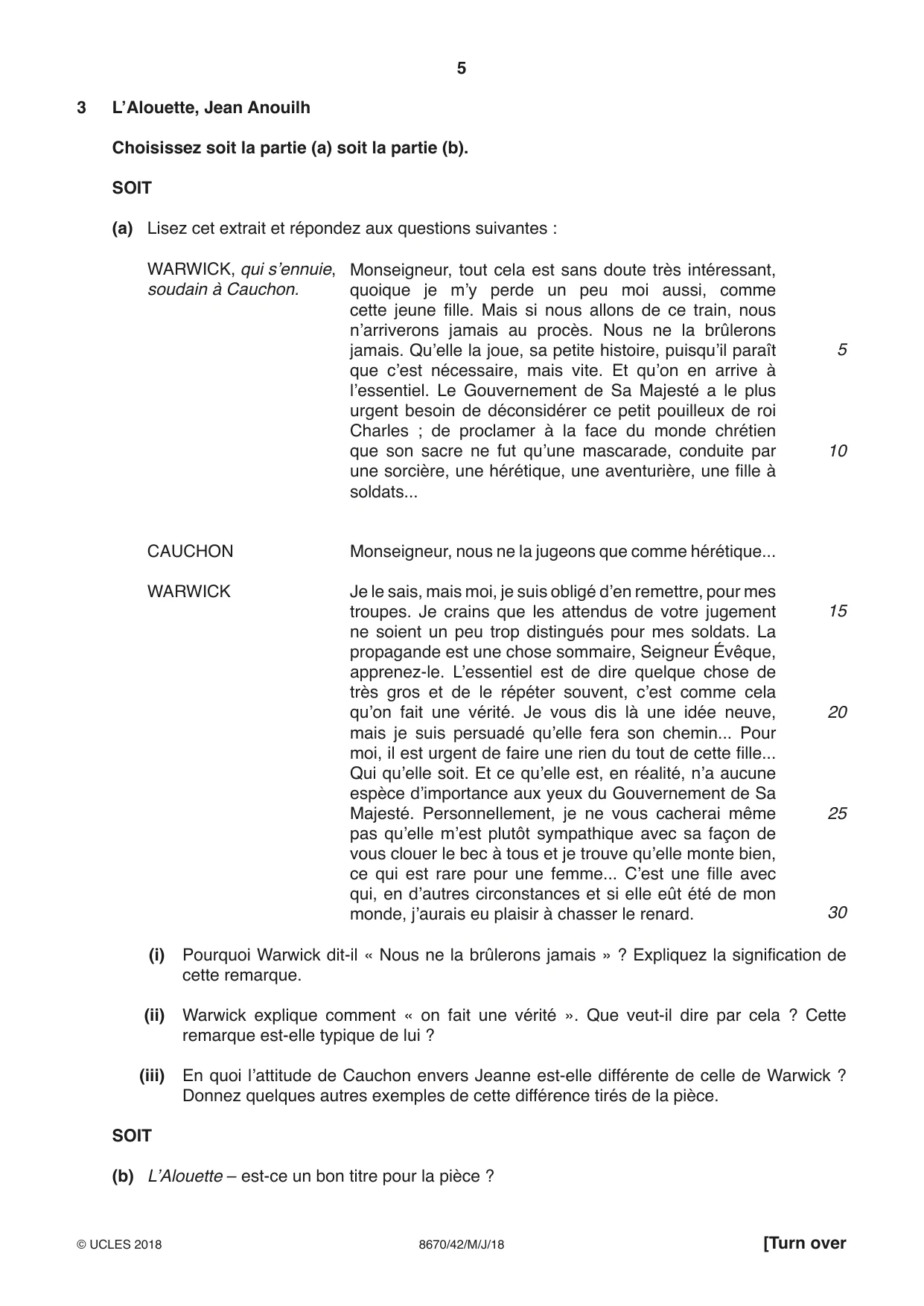 Cambridge A Level French - Literature (AS Level only) 8670 2018 May/June Paper 4 · Variant 2 question paper, page 5 of 12