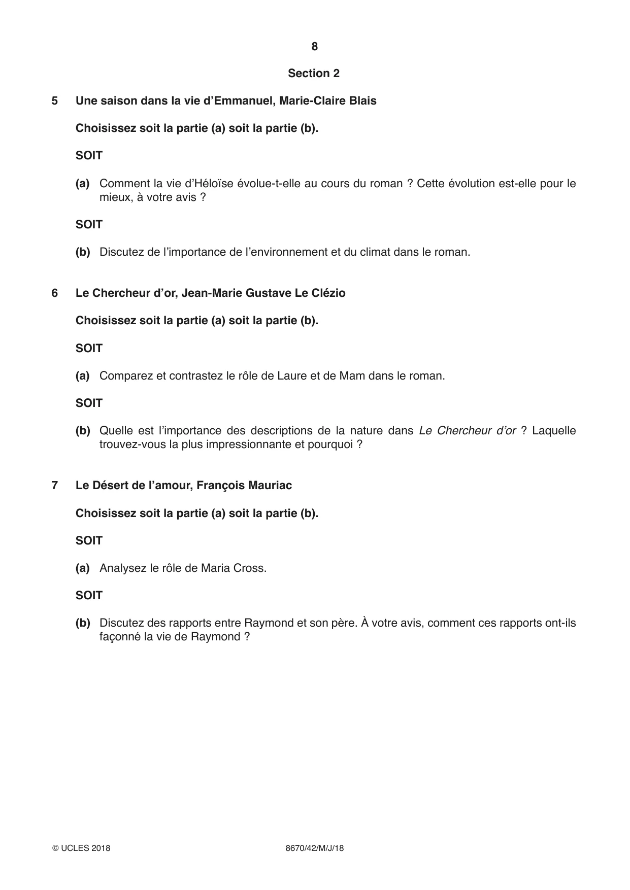 Cambridge A Level French - Literature (AS Level only) 8670 2018 May/June Paper 4 · Variant 2 question paper, page 8 of 12