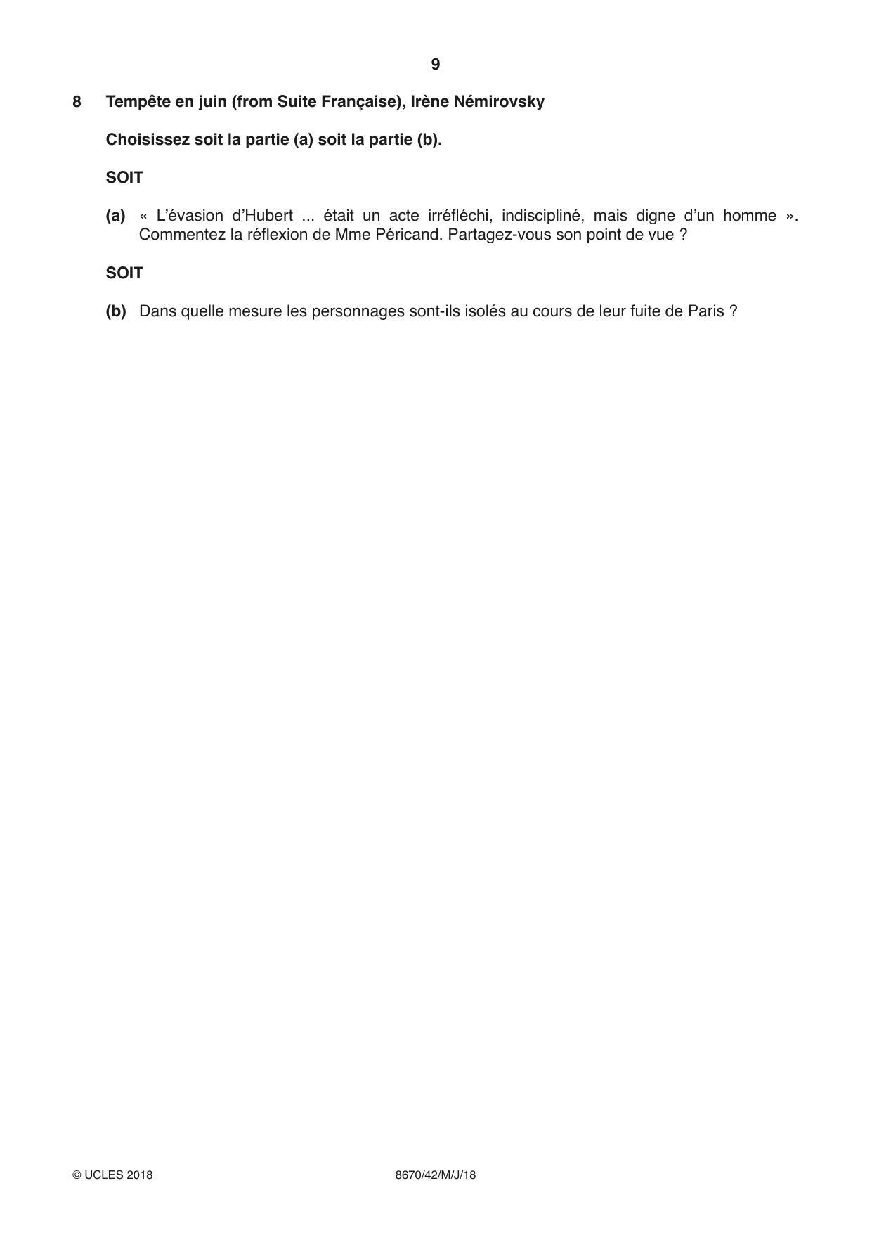 Cambridge A Level French - Literature (AS Level only) 8670 2018 May/June Paper 4 · Variant 2 question paper, page 9 of 12