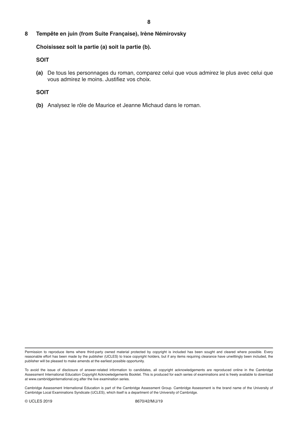 Cambridge A Level French - Literature (AS Level only) 8670 2019 May/June Paper 4 · Variant 2 question paper, page 8 of 8