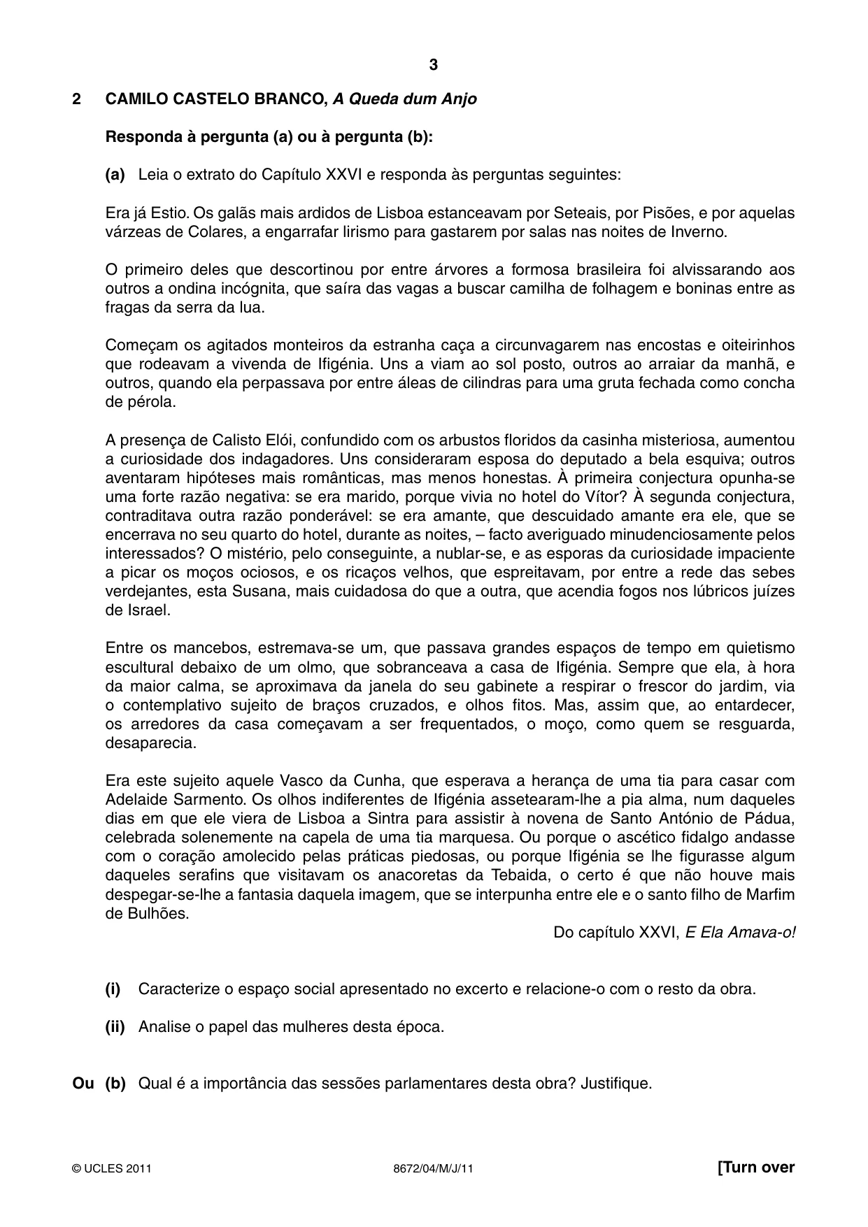 Cambridge A Level Portuguese - Literature (AS Level only) 8672 2011 May/June Paper 4 · Variant 1 question paper, page 3 of 8