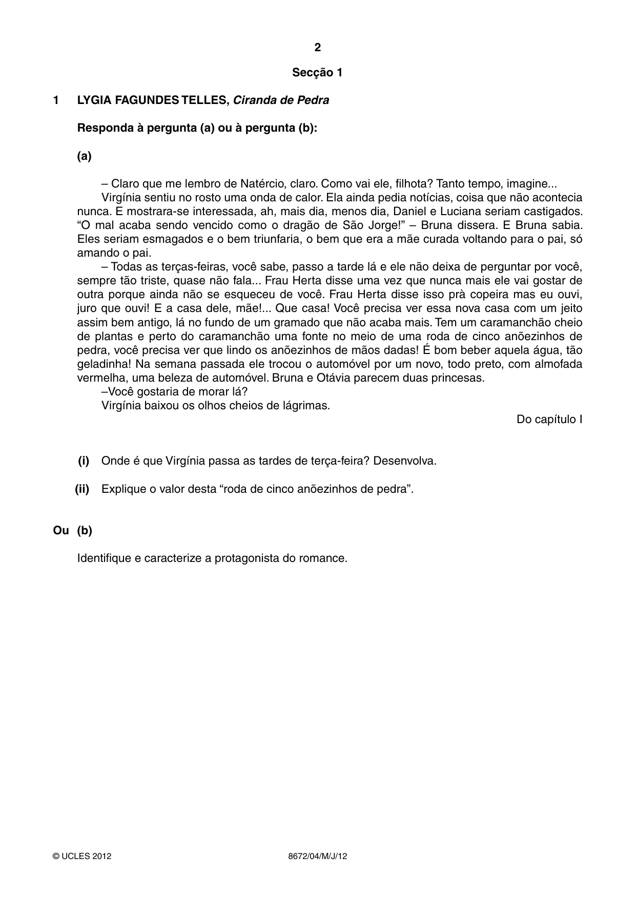 Cambridge A Level Portuguese - Literature (AS Level only) 8672 2012 May/June Paper 4 · Variant 1 question paper, page 2 of 8